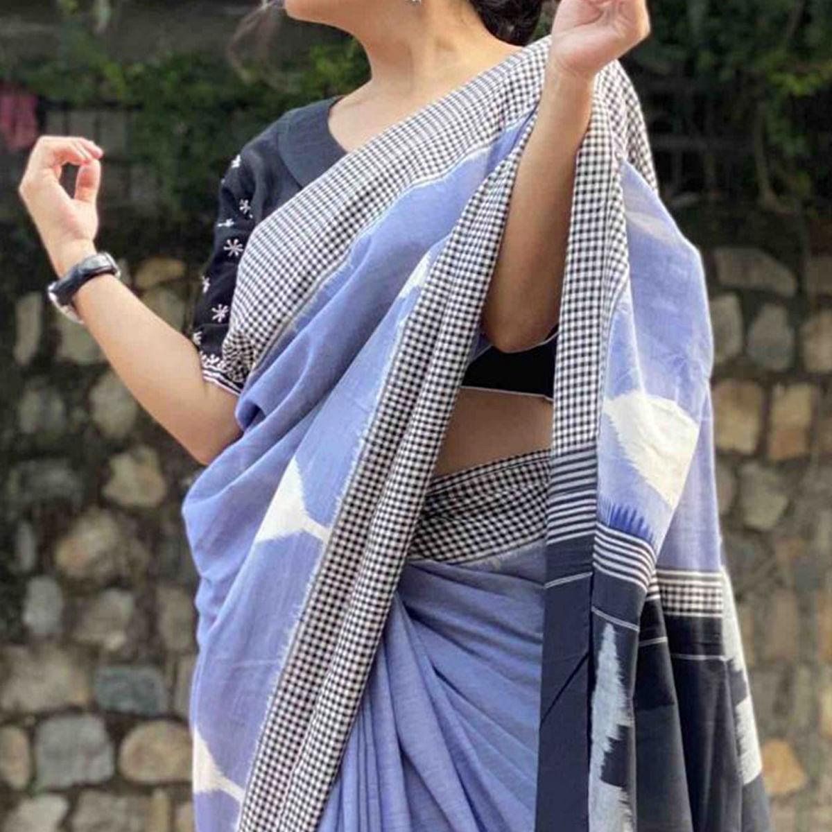 Gorgeous Light Blue Colored Casual Wear Printed Silk Saree - Peachmode