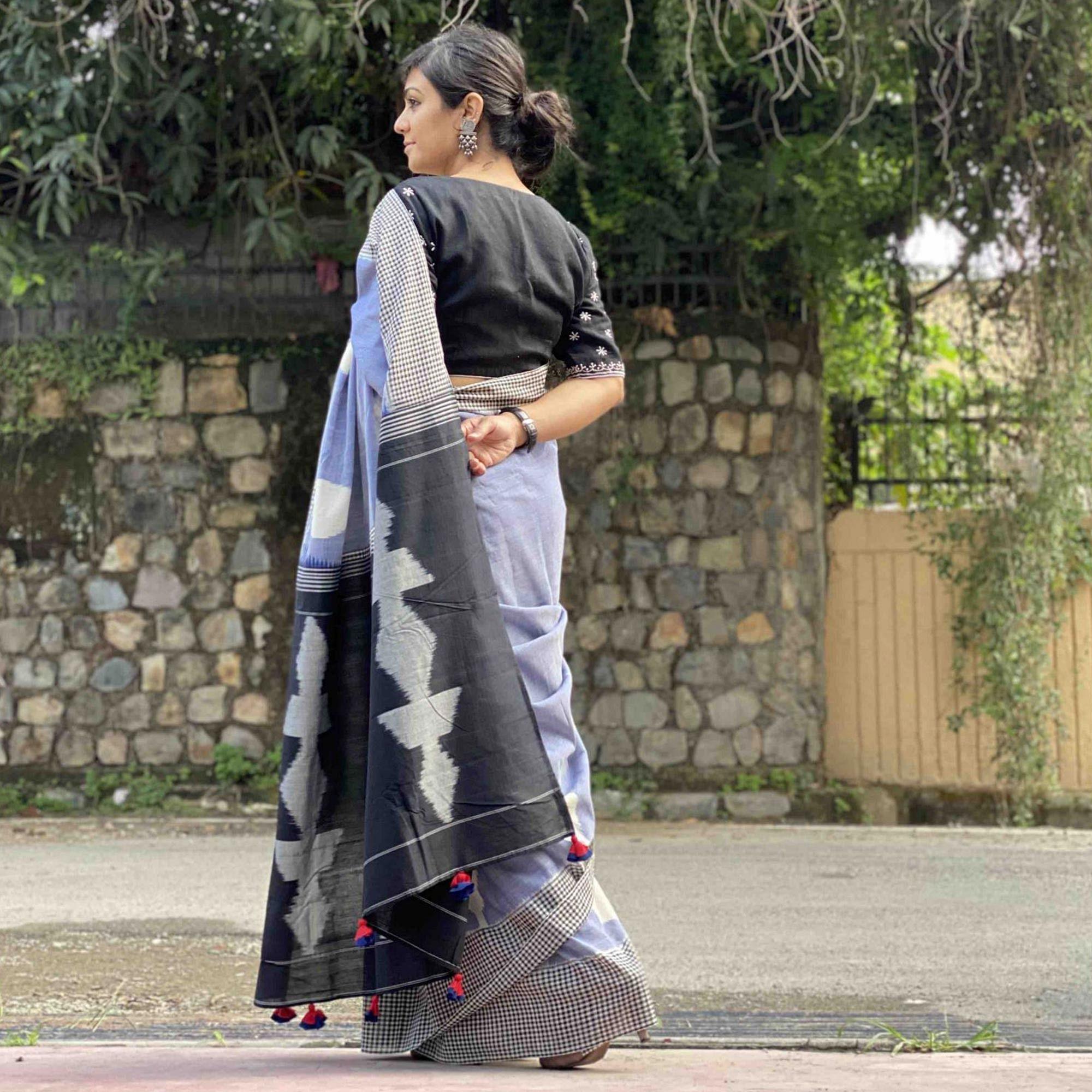 Gorgeous Light Blue Colored Casual Wear Printed Silk Saree - Peachmode