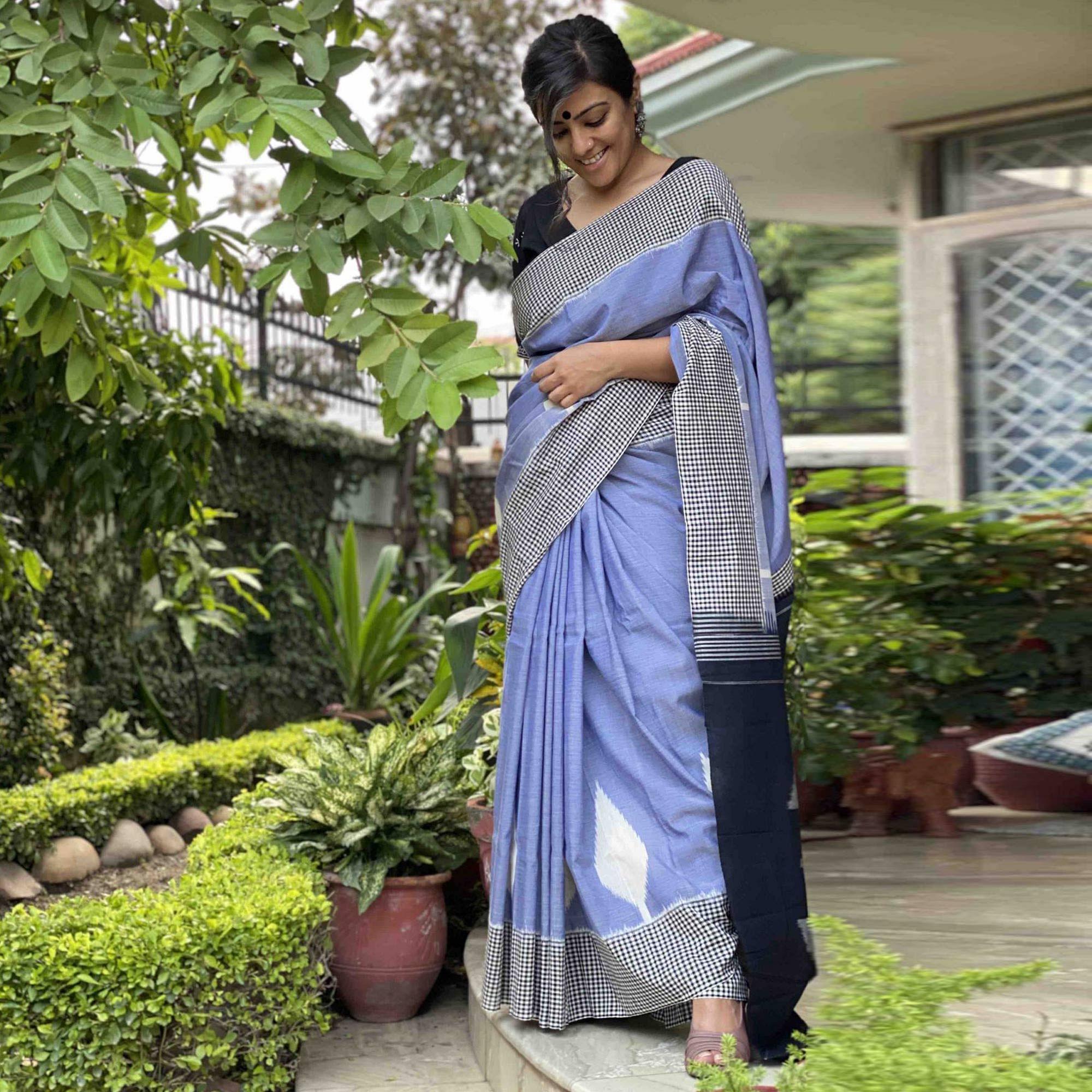 Gorgeous Light Blue Colored Casual Wear Printed Silk Saree - Peachmode