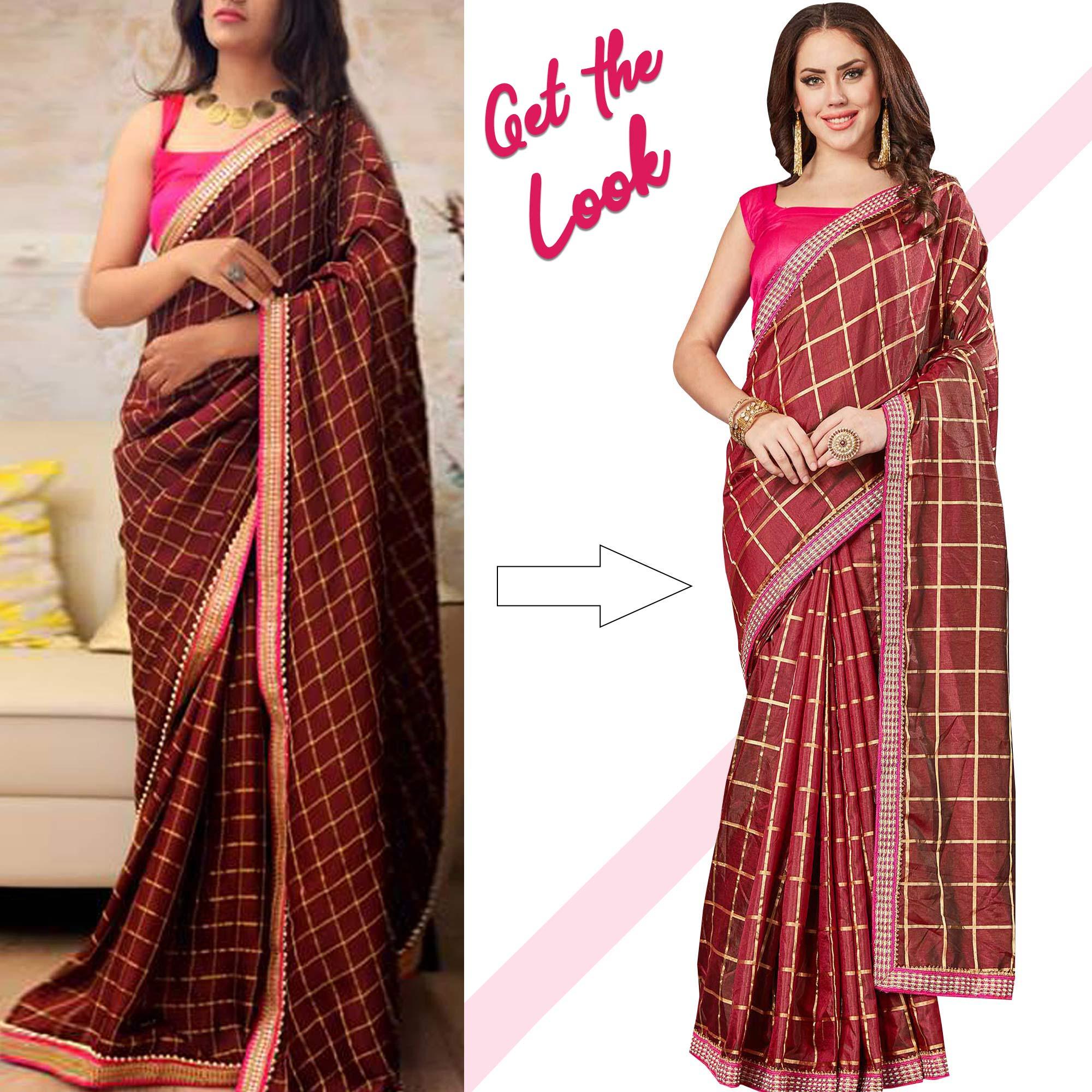 Gorgeous Maroon Colored Partywear Printed Silk Saree - Peachmode