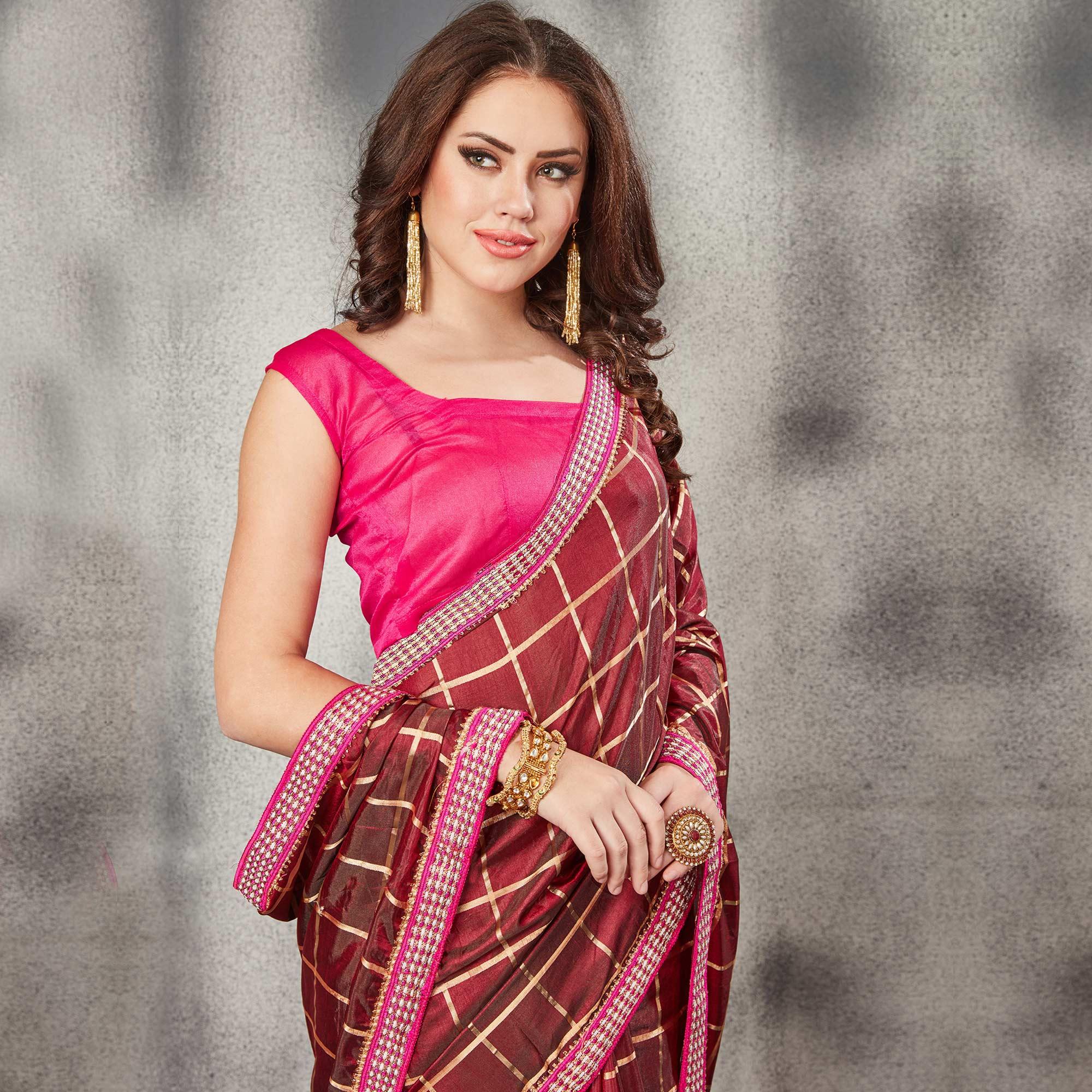Gorgeous Maroon Colored Partywear Printed Silk Saree - Peachmode
