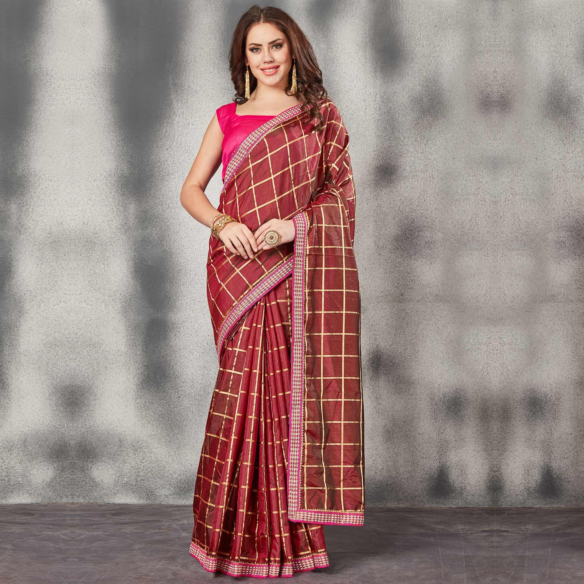 Gorgeous Maroon Colored Partywear Printed Silk Saree - Peachmode