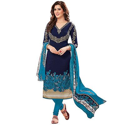 Gorgeous Navy Blue Colored Printed Crape Dress Material - Peachmode