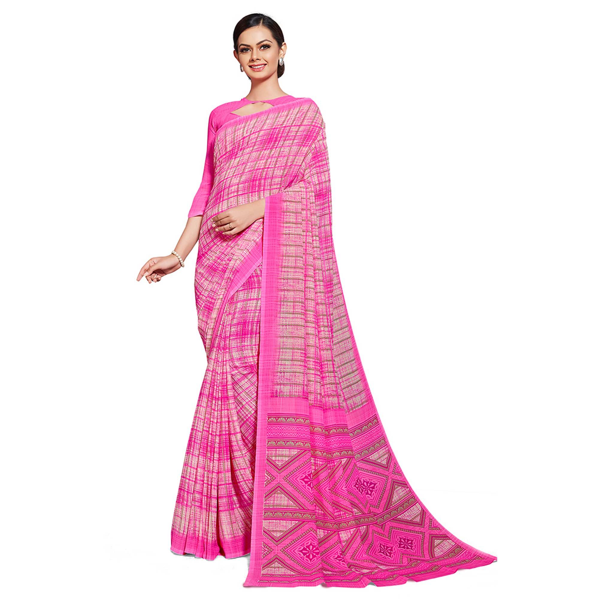 Gorgeous Pink Colored Casual Printed Georgette Saree - Peachmode