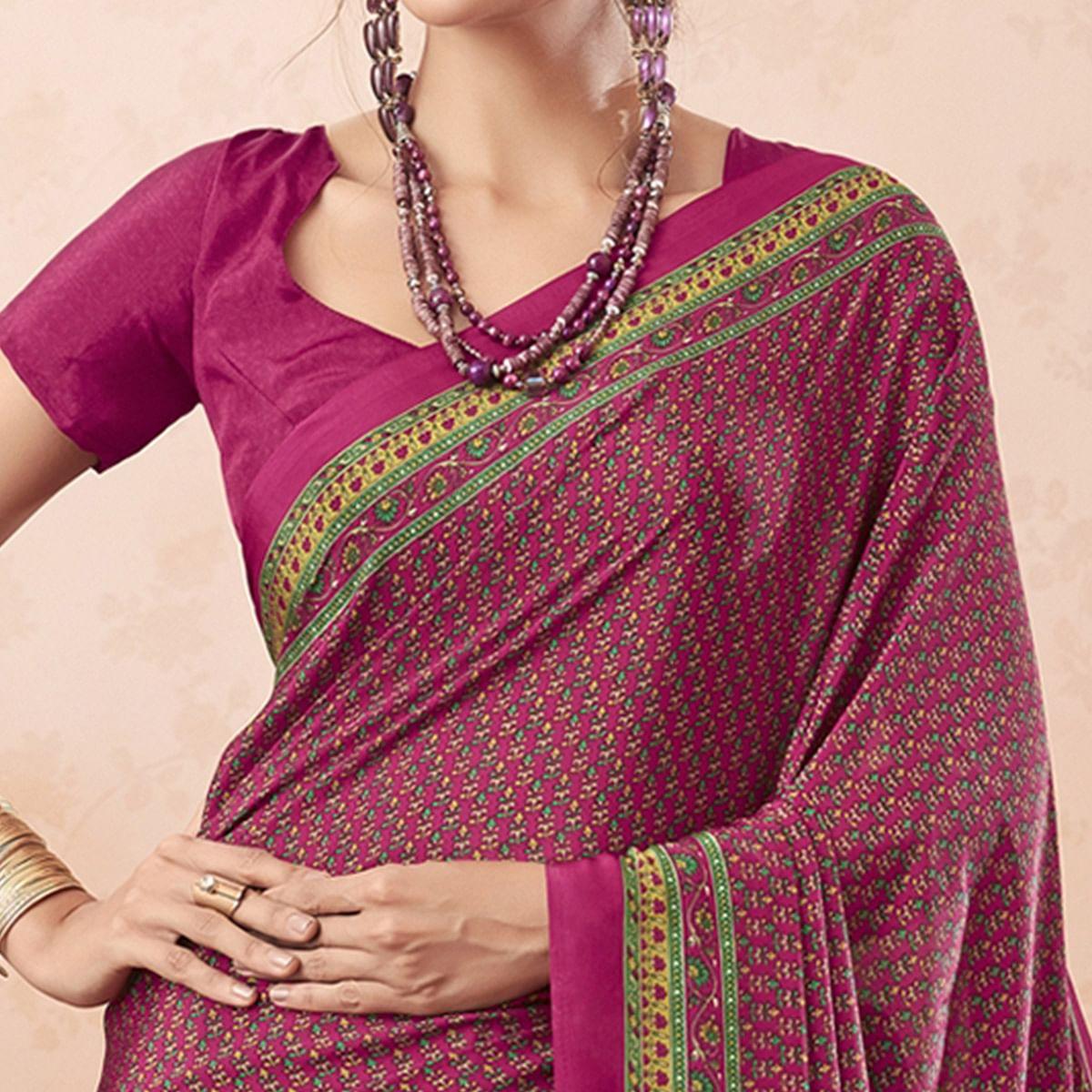Gorgeous Pink Colored Casual Printed Pure Crepe Saree - Peachmode