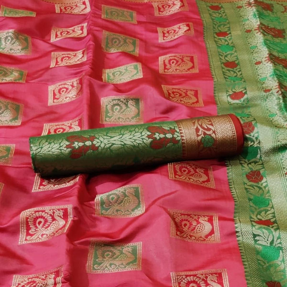 Gorgeous Pink Colored Festive Wear Woven Silk Saree - Peachmode