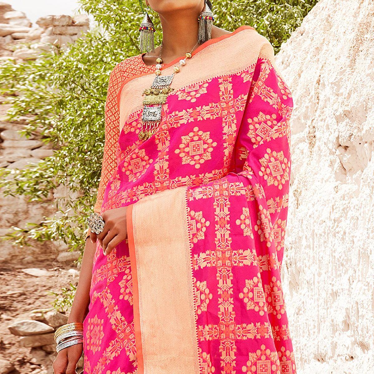 Gorgeous Pink Colored Festive Wear Woven Silk Saree - Peachmode