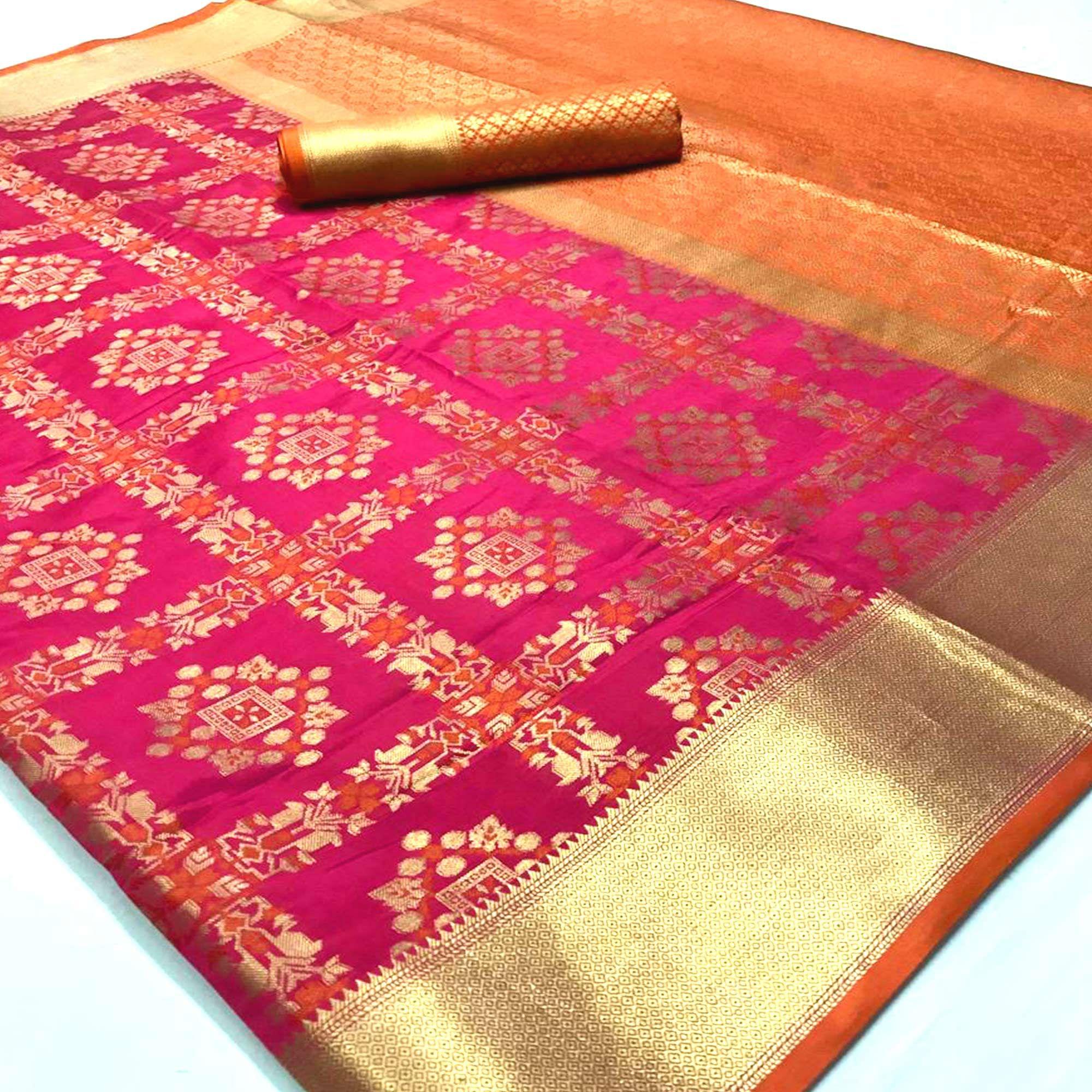 Gorgeous Pink Colored Festive Wear Woven Silk Saree - Peachmode