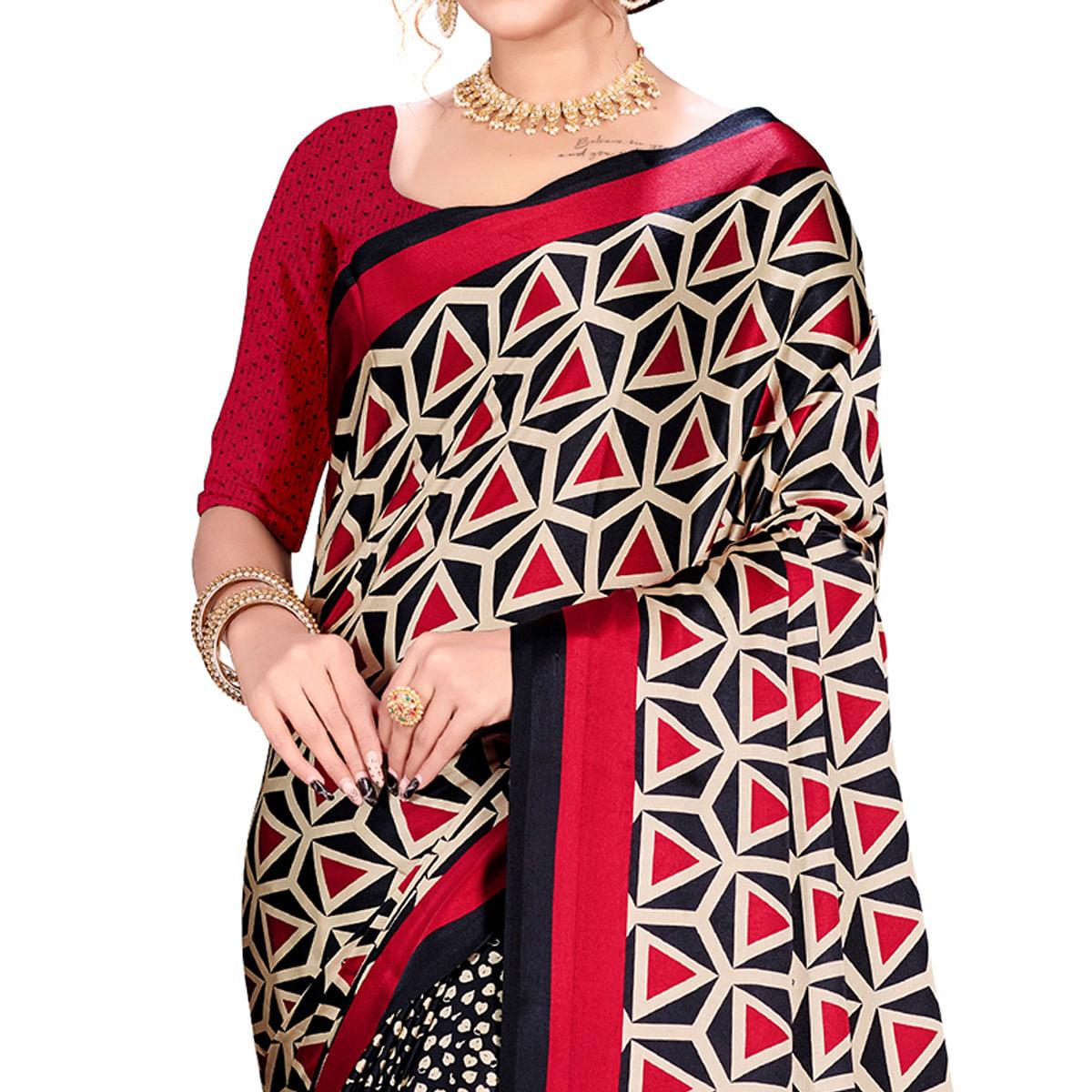 Gorgeous Red Colored Festive Wear Printed Satin Crepe Saree - Peachmode