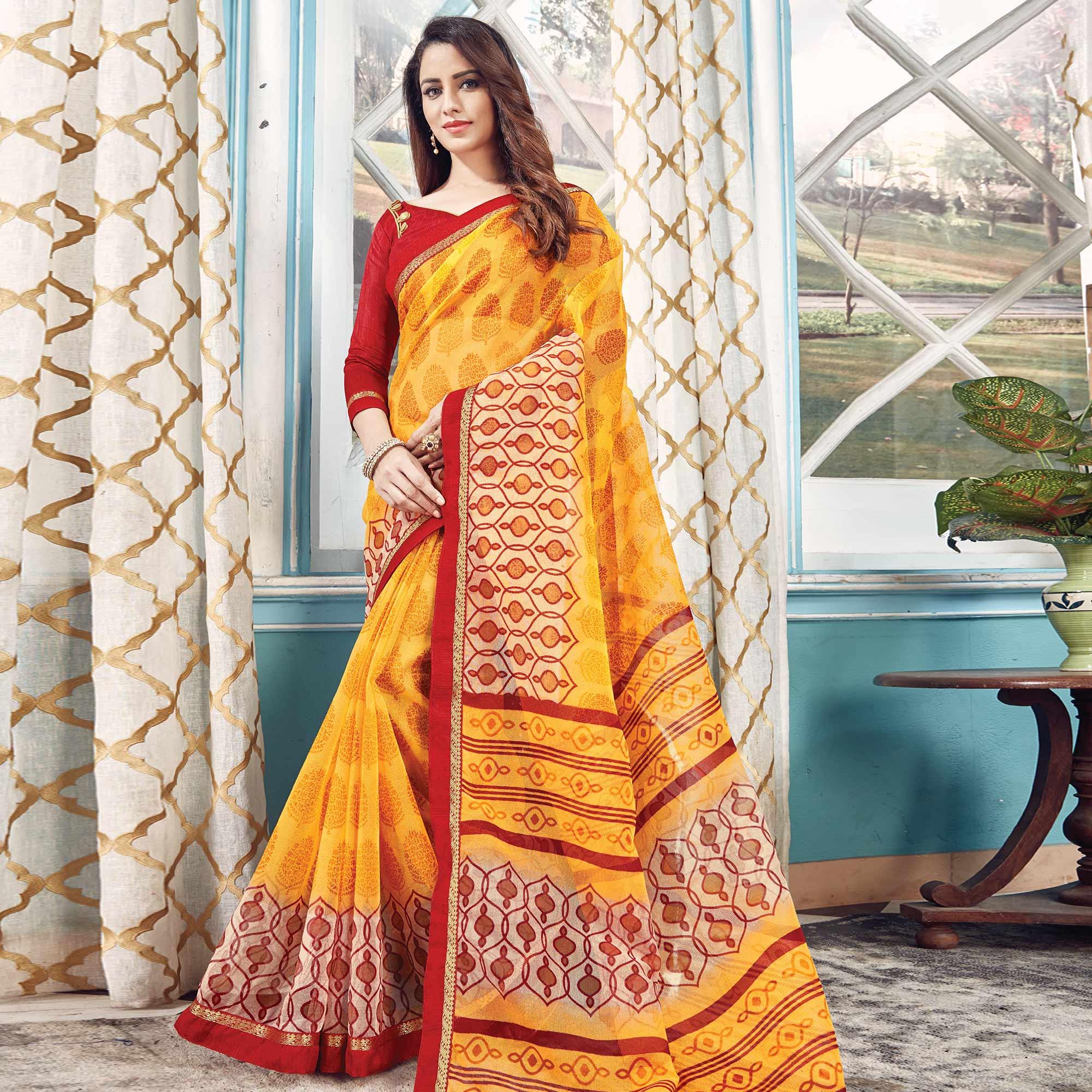 Gorgeous Yellow Colored Partywear Printed Silk Saree - Peachmode
