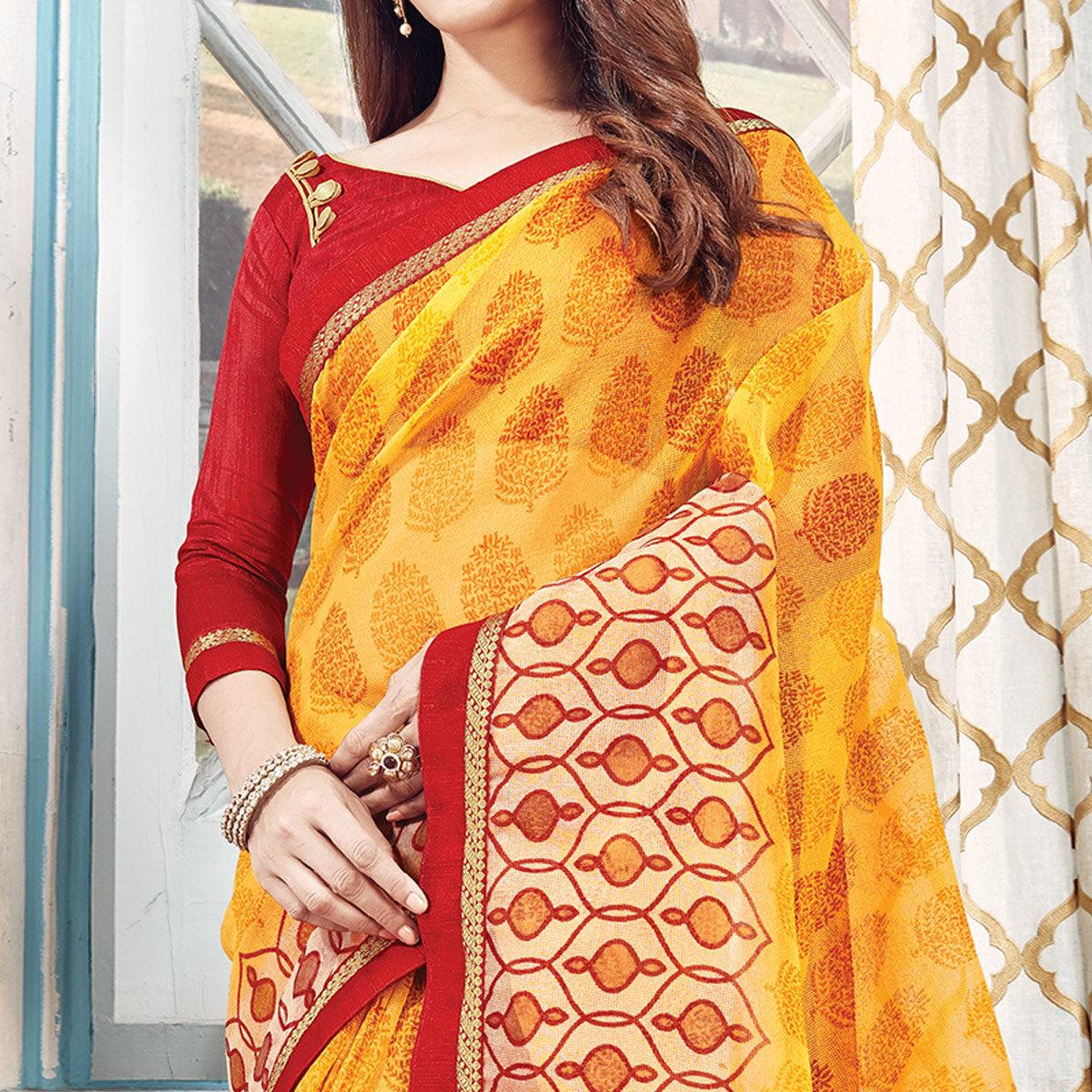 Gorgeous Yellow Colored Partywear Printed Silk Saree - Peachmode
