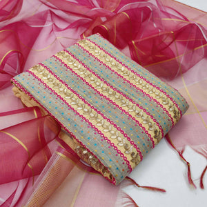 Graceful Beige Colored Casual Embroidered Cotton Dress Material - Peachmode