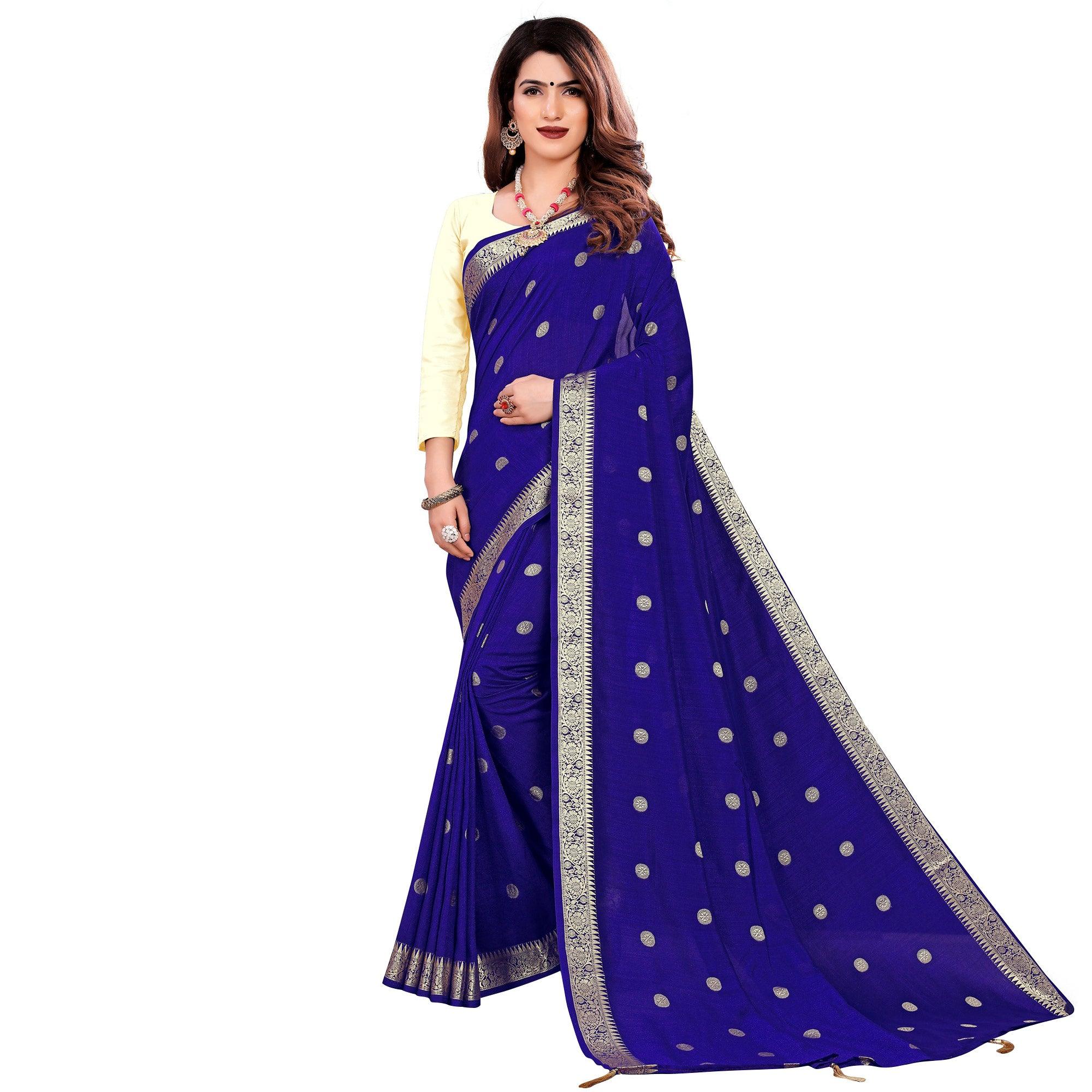 Graceful Blue Colored Casual Wear Embroidered Art Silk Saree With Tassels - Peachmode