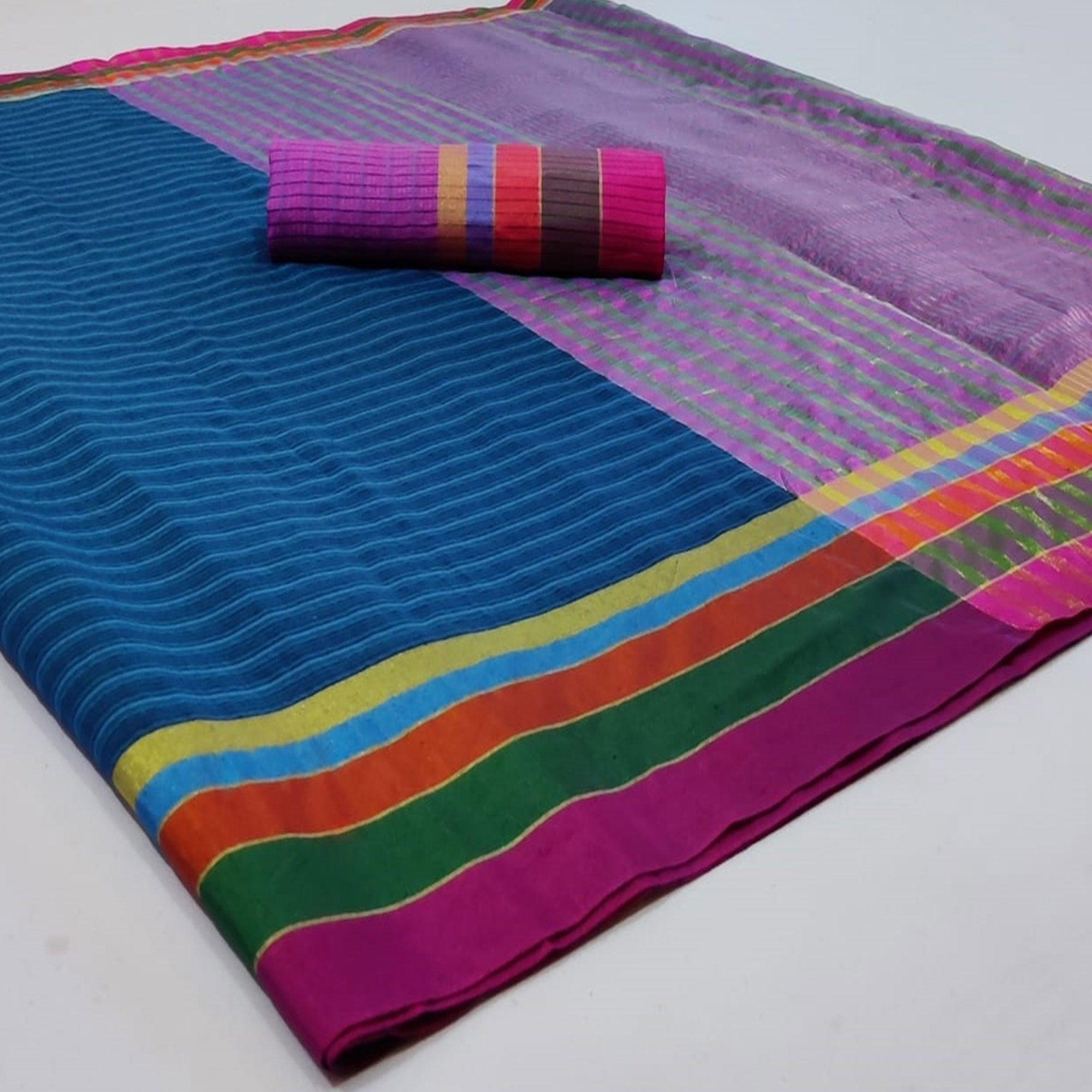 Graceful Blue Colored Festive Wear Woven Cotton Saree - Peachmode