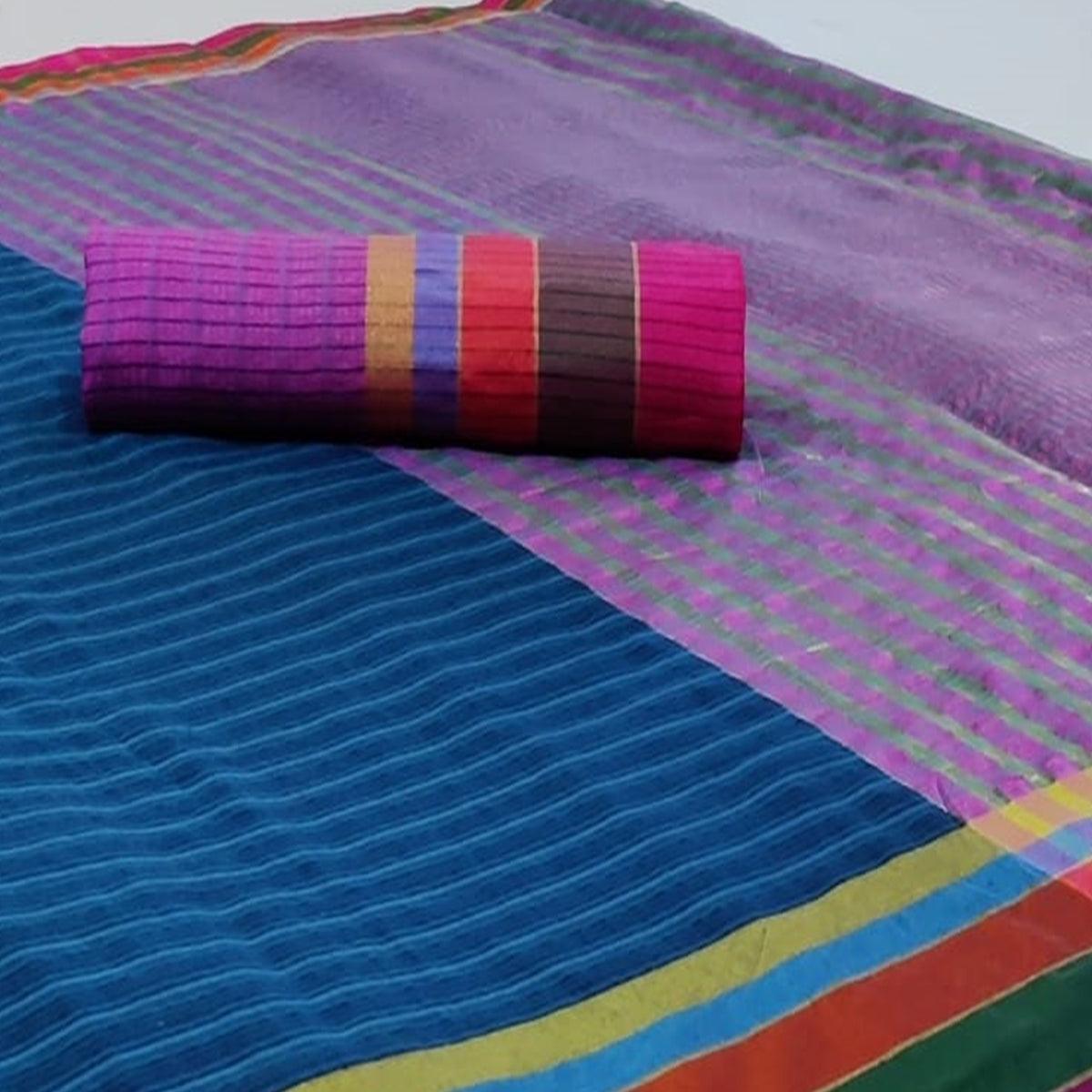 Graceful Blue Colored Festive Wear Woven Cotton Saree - Peachmode