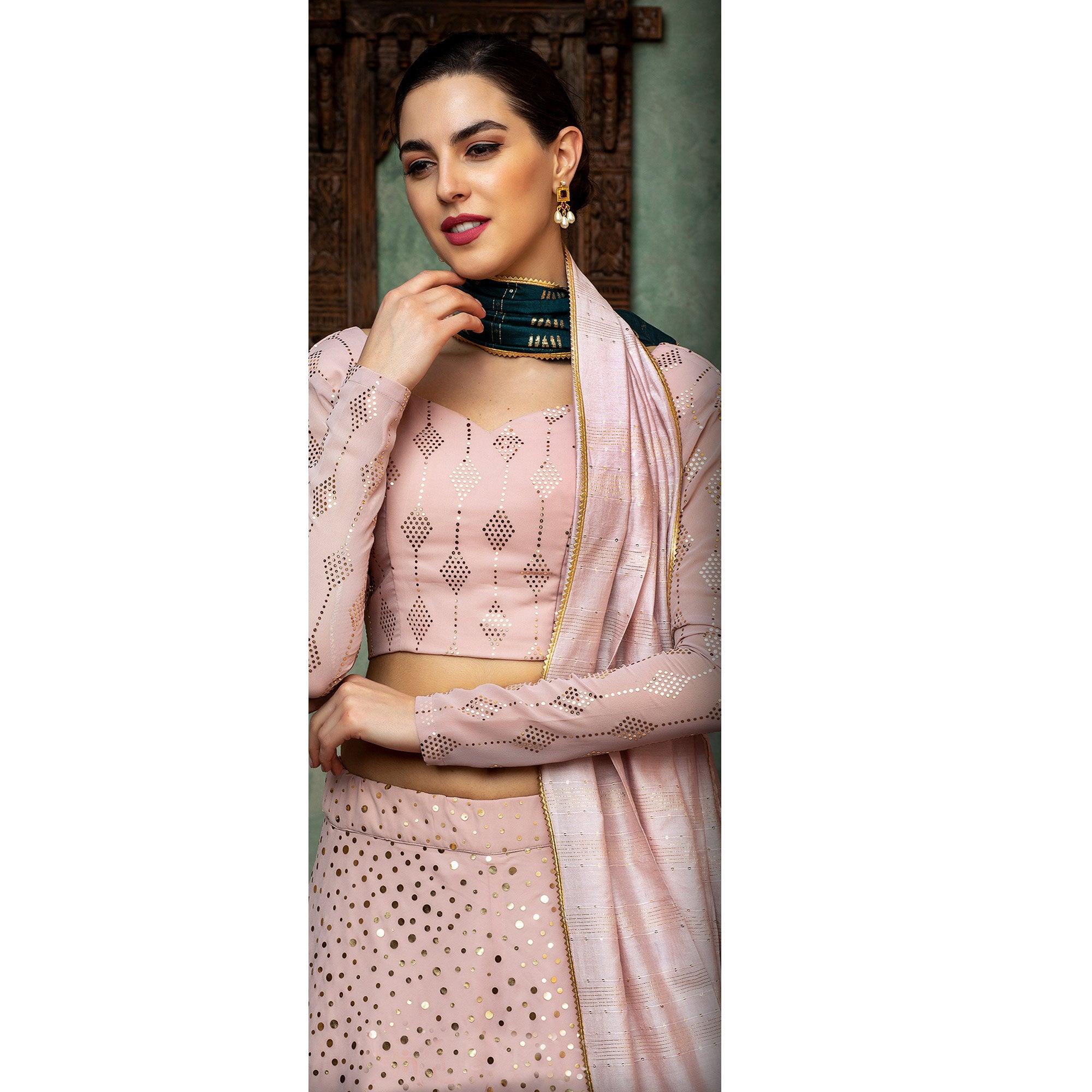 Graceful Dusty Pink Coloured Festive Wear Fancy Sequence Work Georgette Lehenga Choli - Peachmode