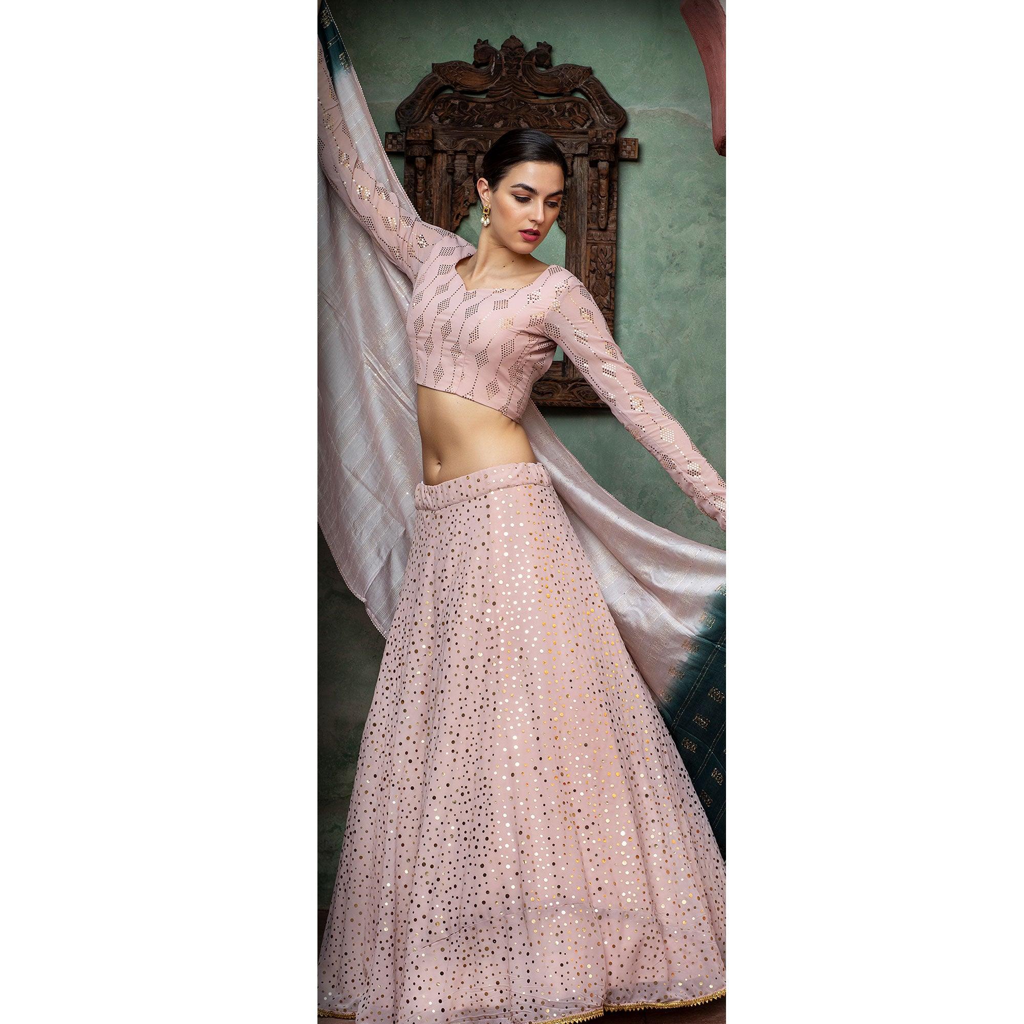 Graceful Dusty Pink Coloured Festive Wear Fancy Sequence Work Georgette Lehenga Choli - Peachmode