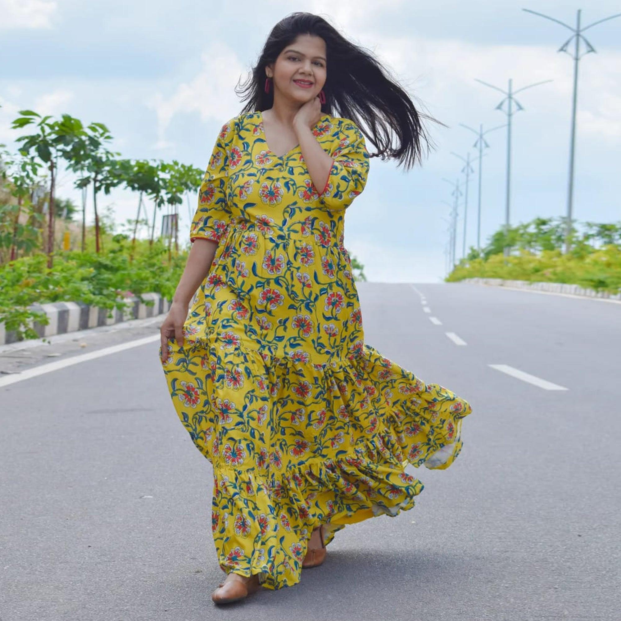 Graceful Green Colored Casual Wear Digital Floral Printed Cotton Gown With Matching Mask - Peachmode