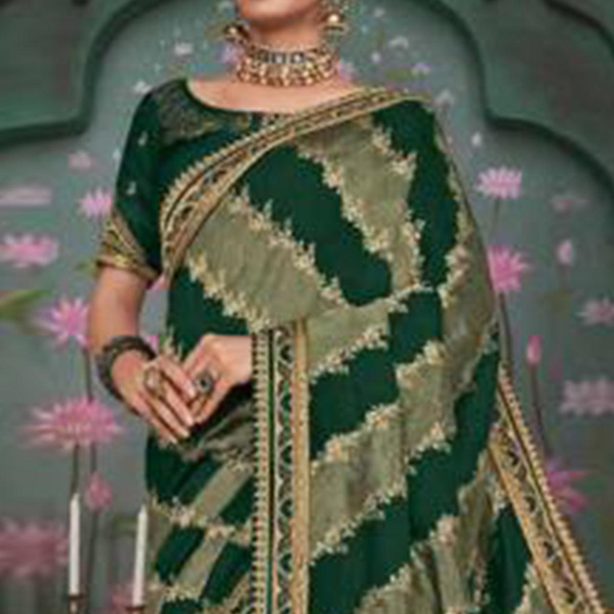 Graceful Green Colored Festive Wear Embroidered Heavy Border Silk Saree - Peachmode
