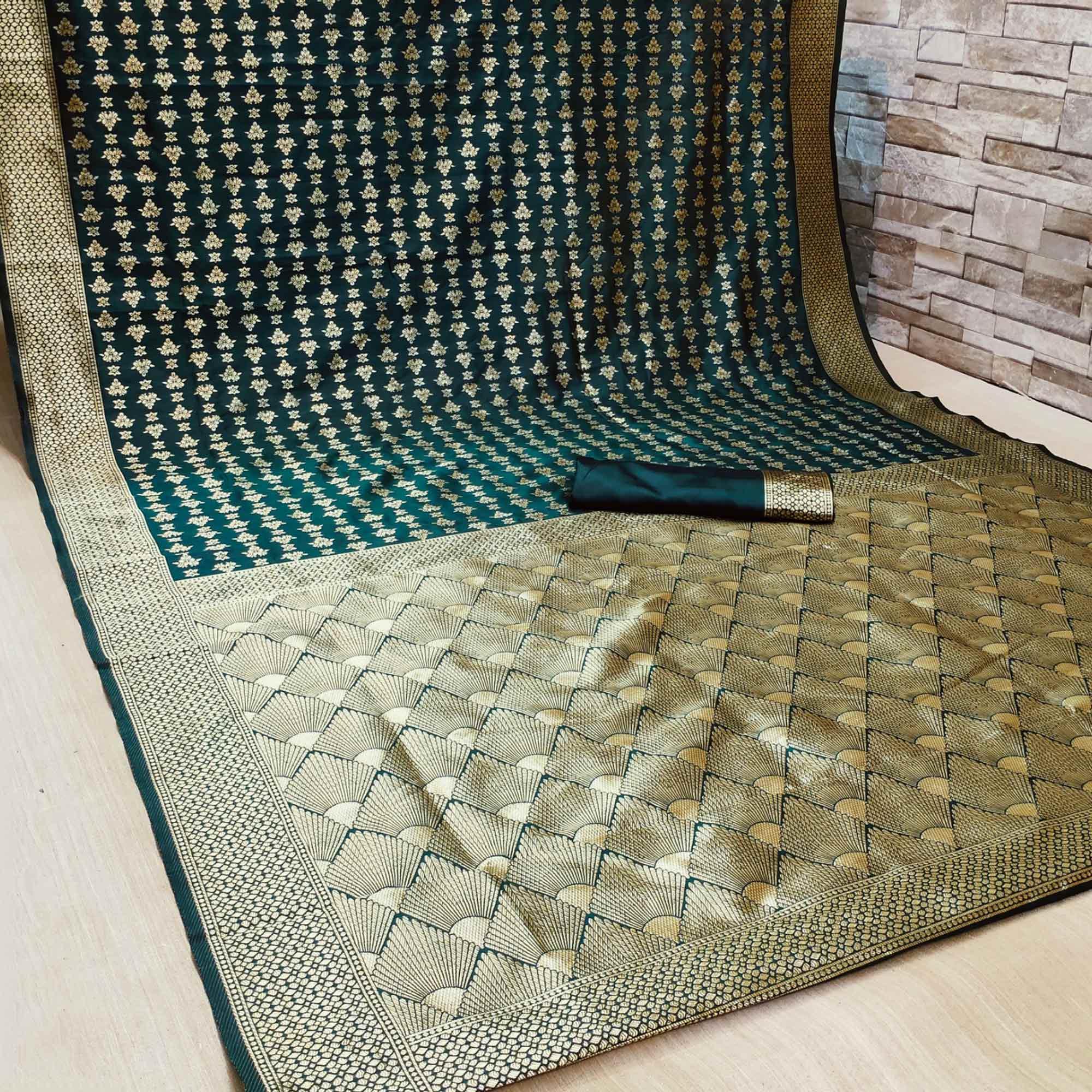 Graceful Green Colored Festive Wear Woven Banarasi Silk Saree - Peachmode