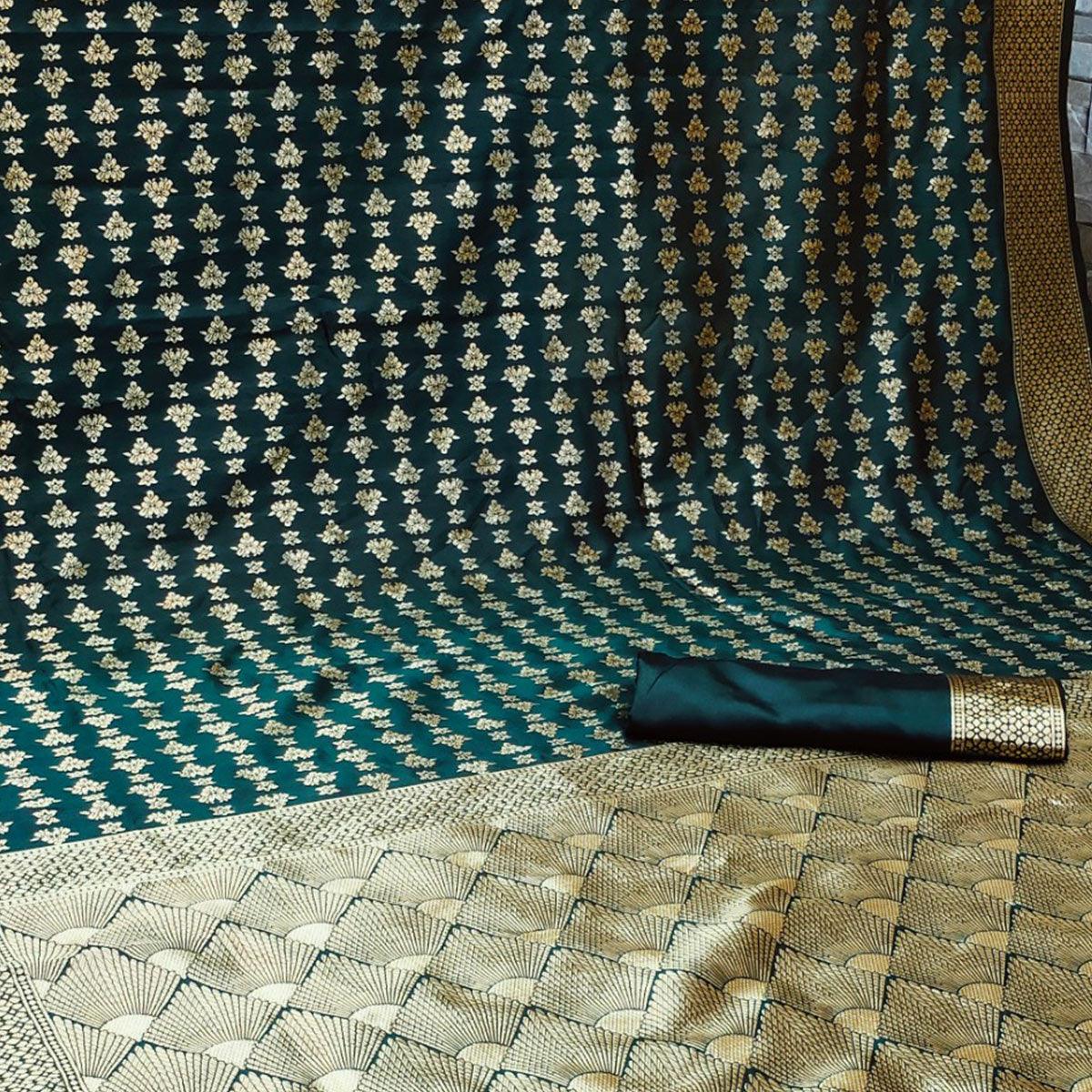 Graceful Green Colored Festive Wear Woven Banarasi Silk Saree - Peachmode