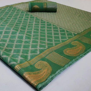 Graceful Green Colored Festive Wear Woven Jacquard Saree - Peachmode
