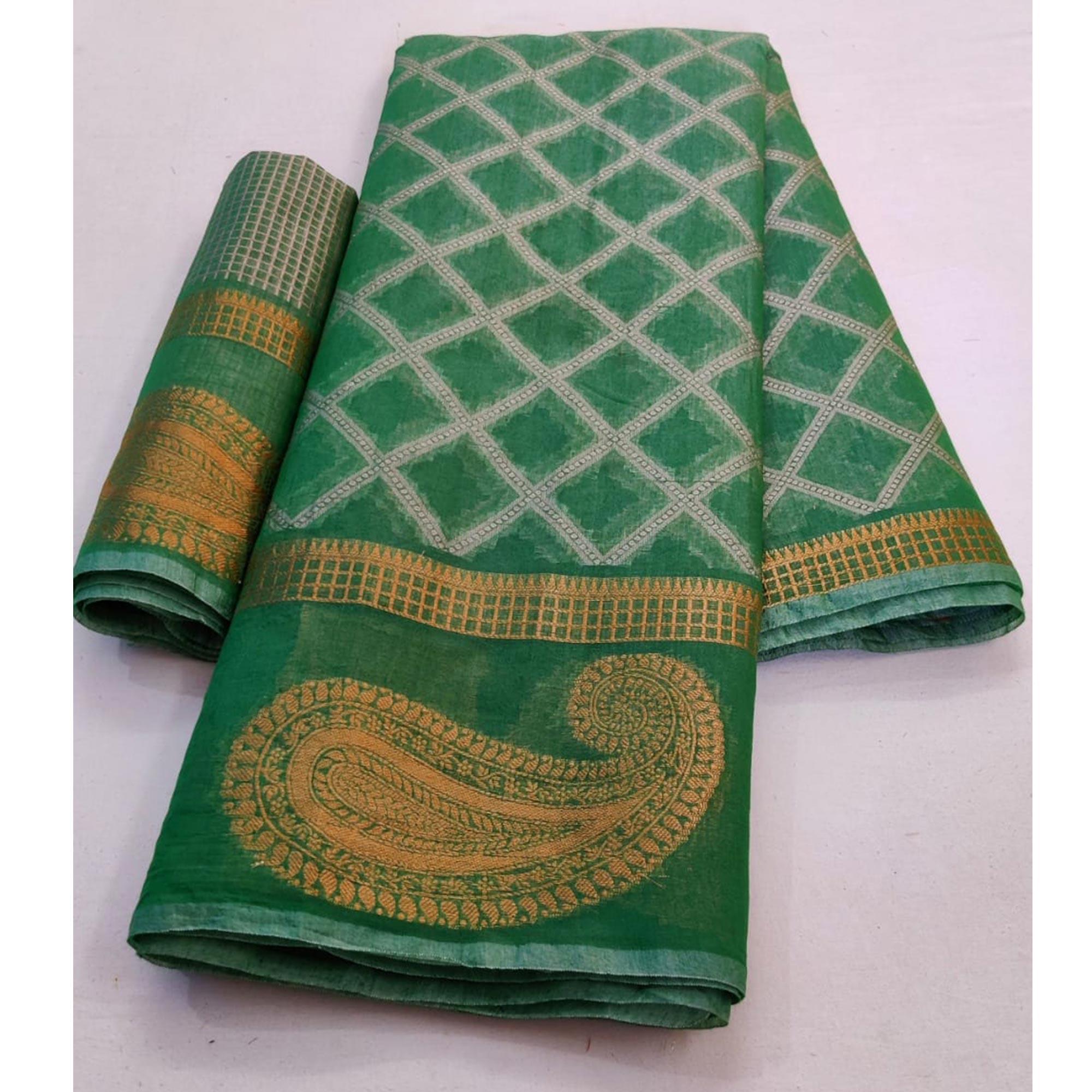 Graceful Green Colored Festive Wear Woven Jacquard Saree - Peachmode