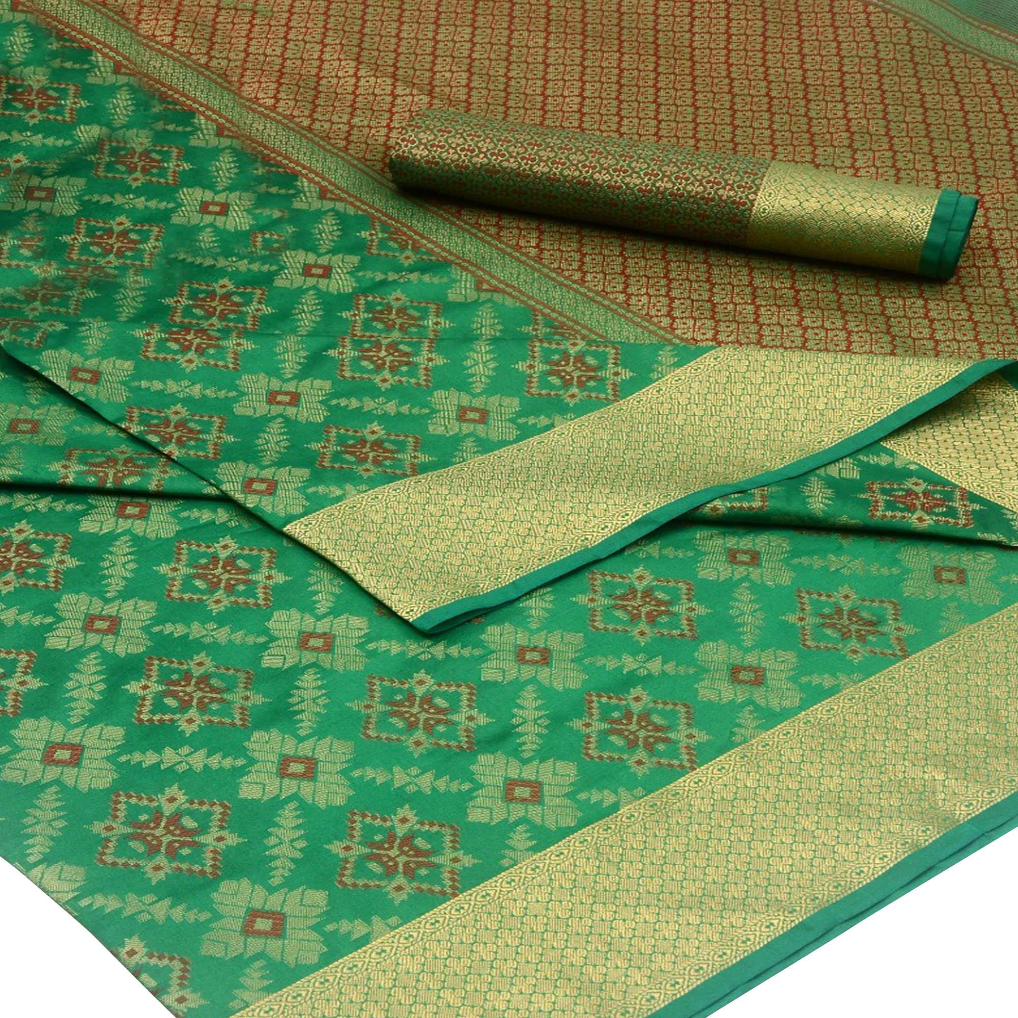 Graceful Green Colored Festive Wear Woven Silk Saree - Peachmode