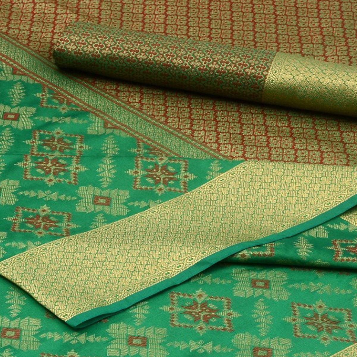 Graceful Green Colored Festive Wear Woven Silk Saree - Peachmode