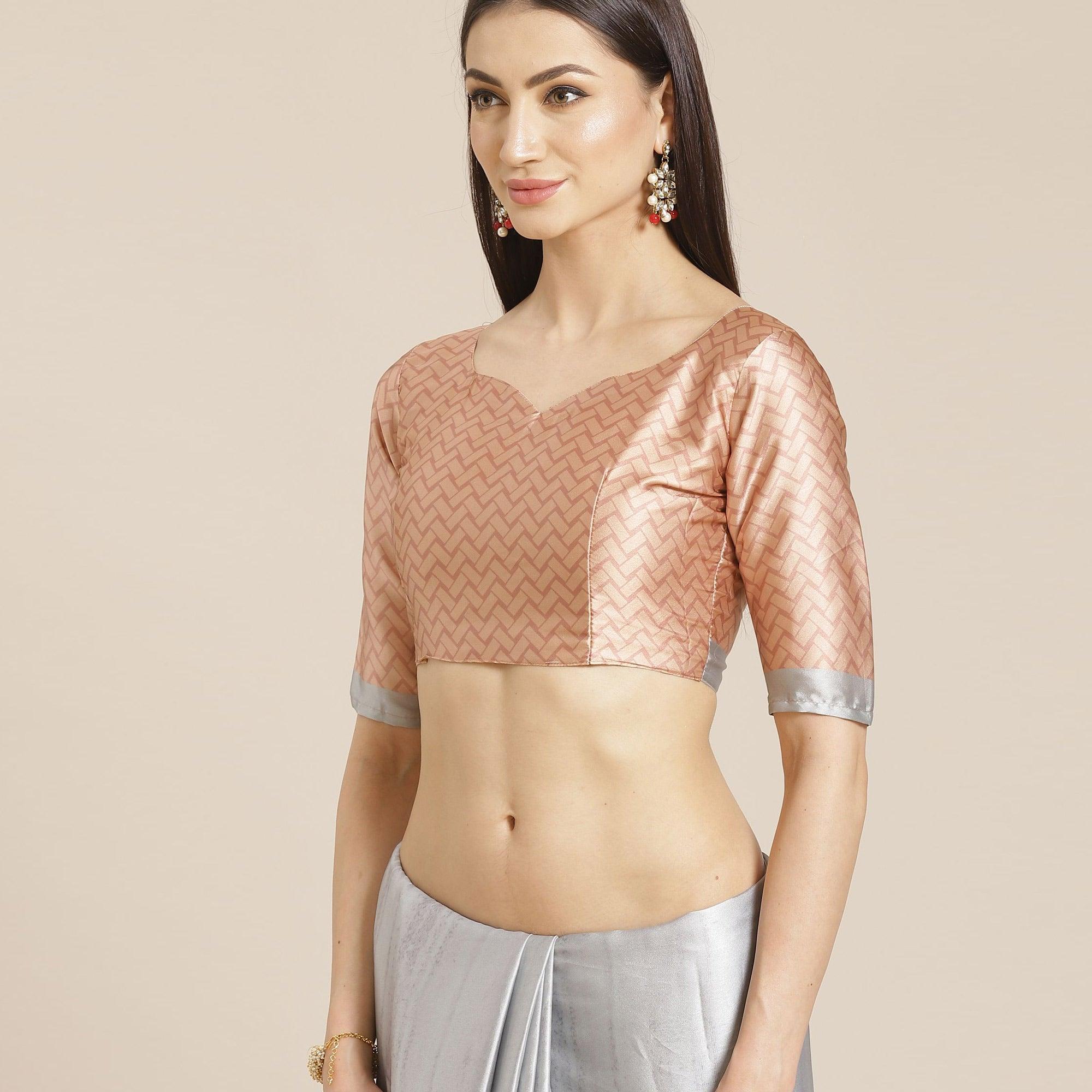 Graceful Grey Colored Casual Wear Printed Satin Crepe Saree - Peachmode