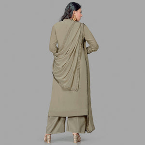 Graceful Grey Colored Party Wear Embroidered Faux Georgette Palazzo Suit - Peachmode
