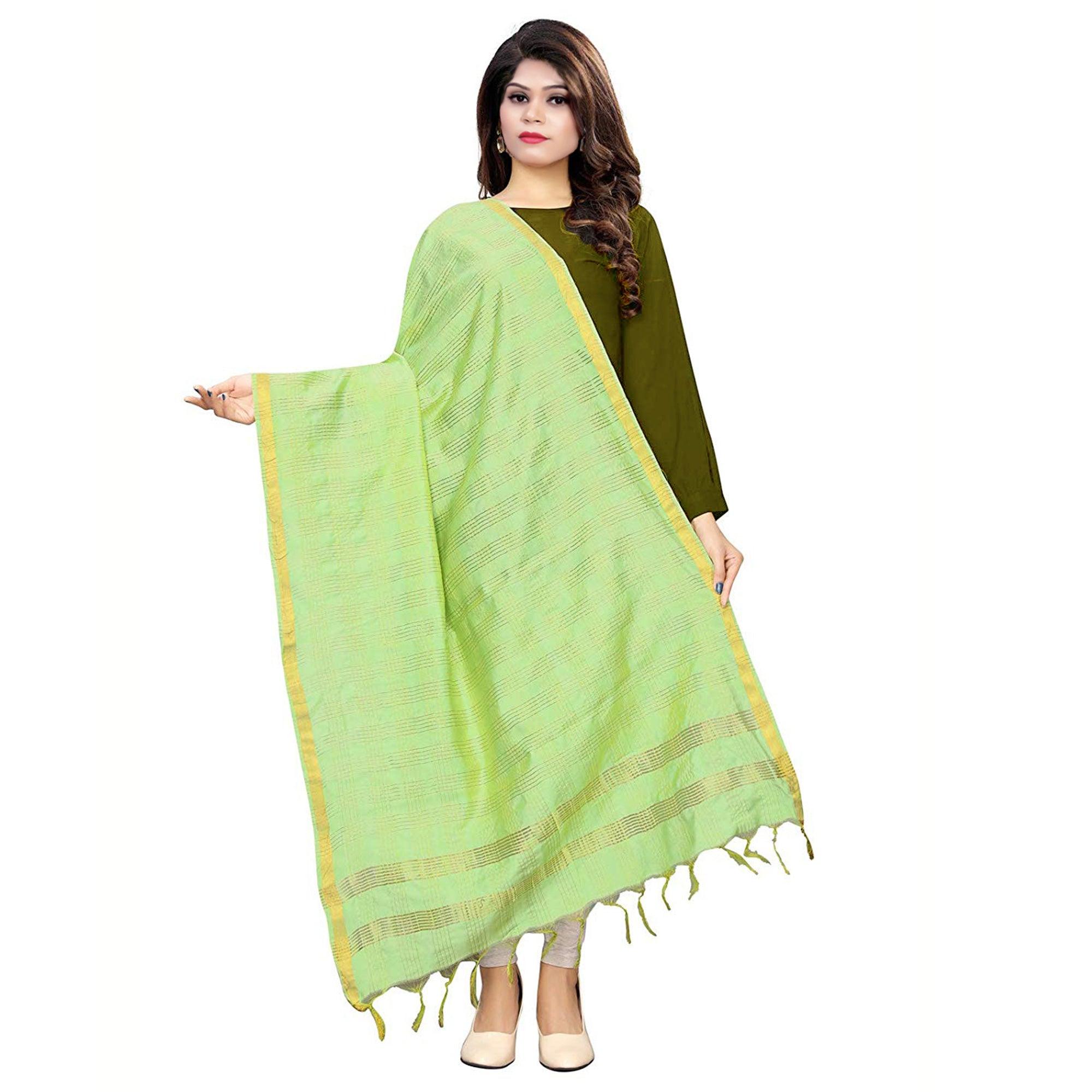Graceful Light Green Colored Festive Wear Cotton Silk Dupatta - Peachmode