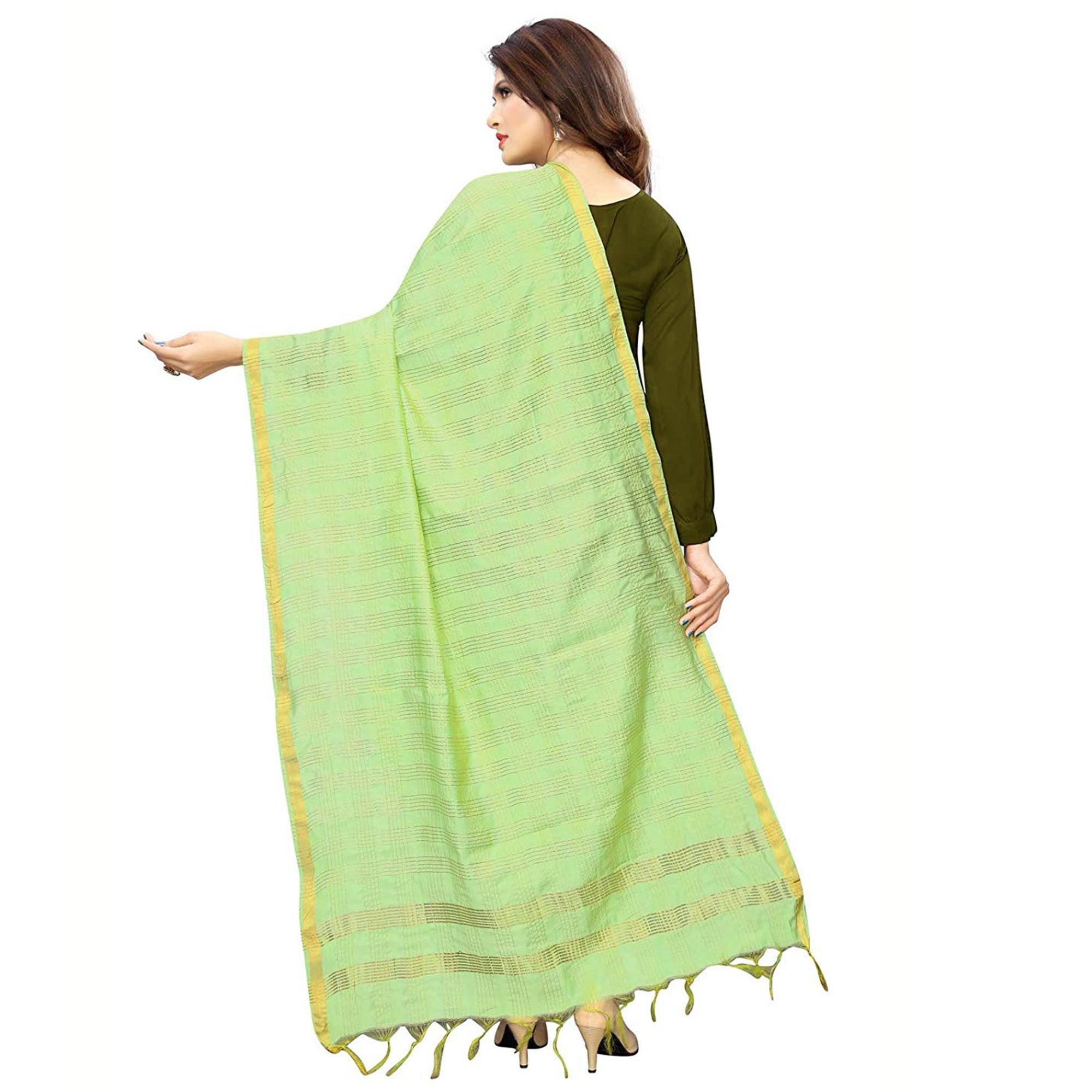 Graceful Light Green Colored Festive Wear Cotton Silk Dupatta - Peachmode