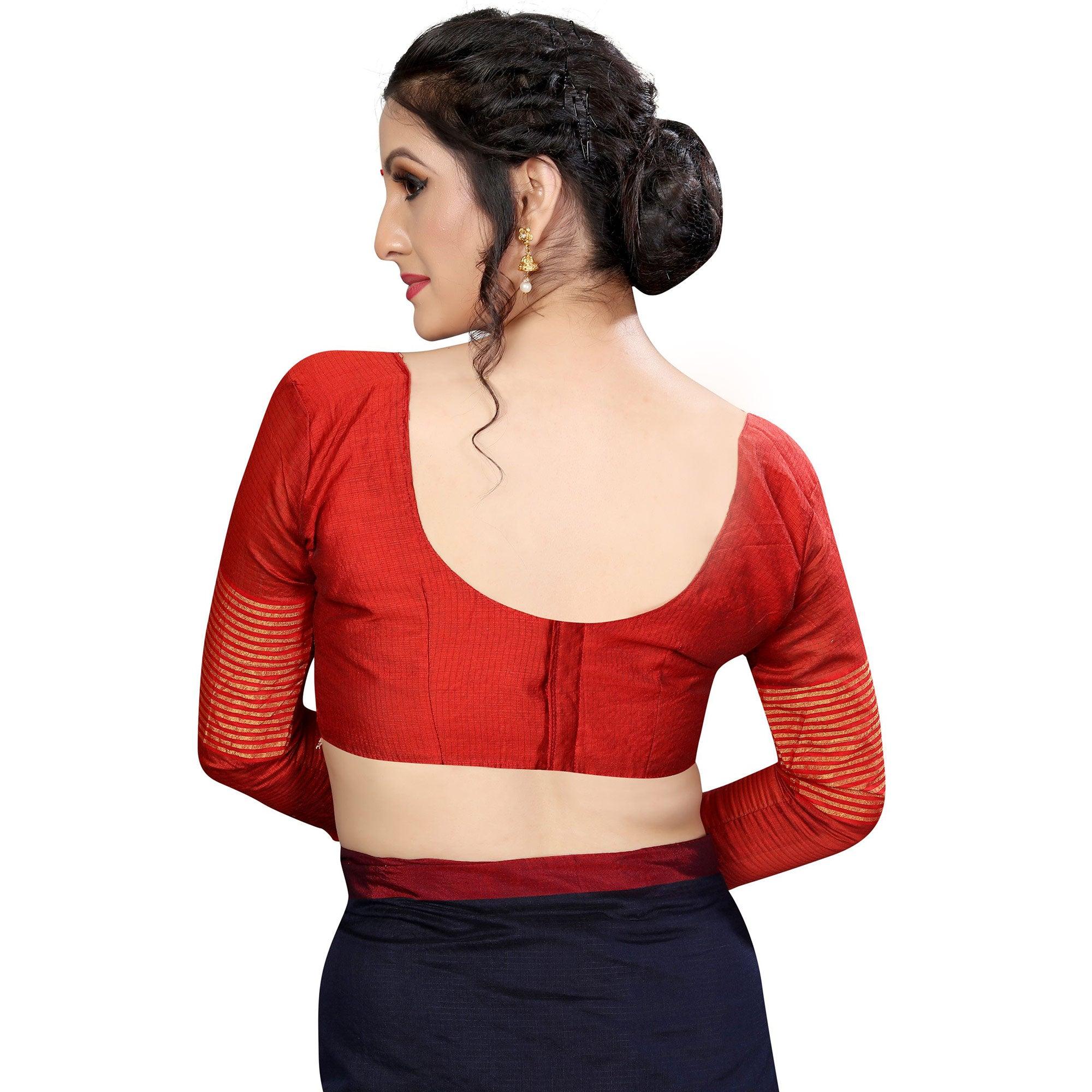 Graceful Navy Blue Colored Festive Wear Cotton Saree - Peachmode