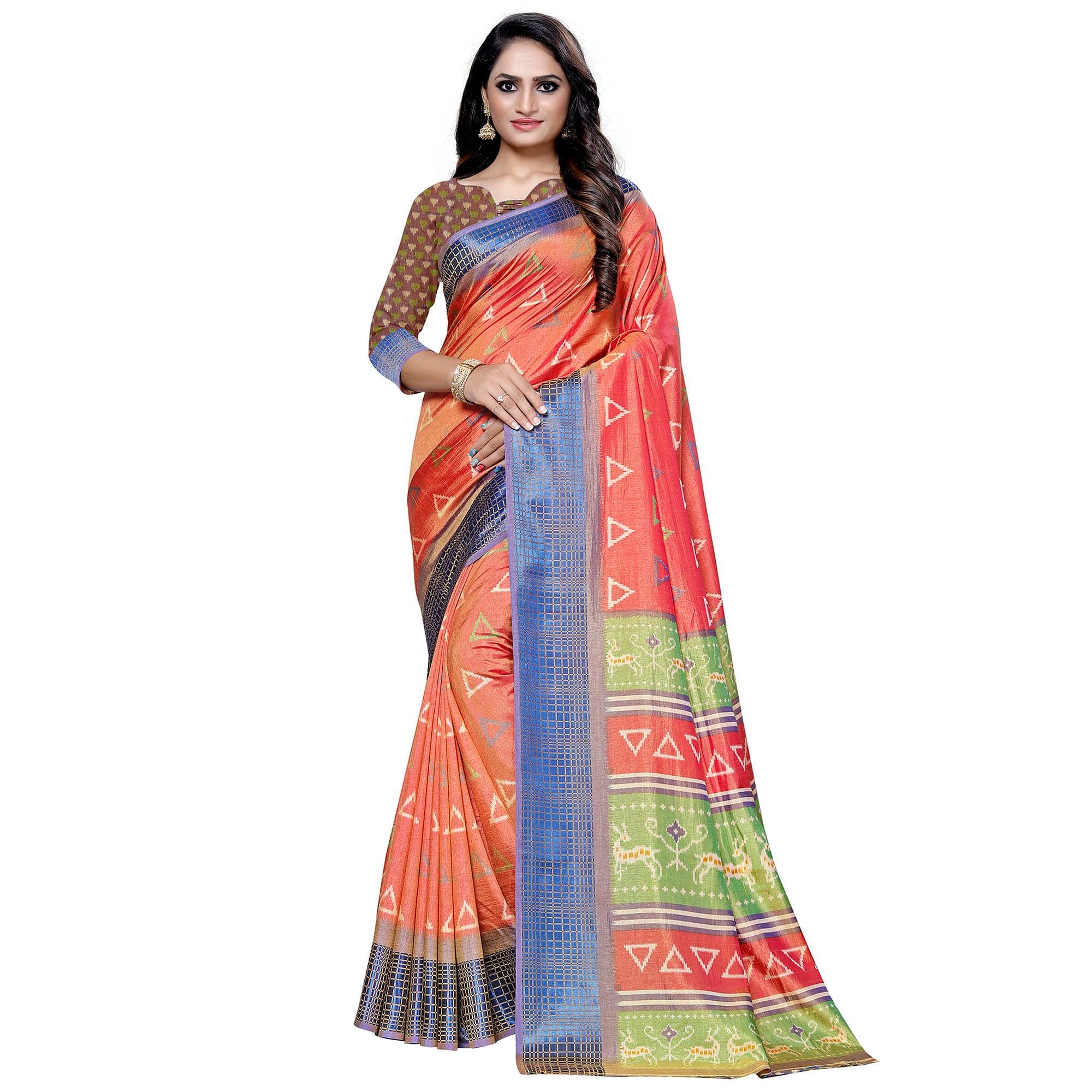 Graceful Pink Colored Casual Printed Art Silk Saree - Peachmode