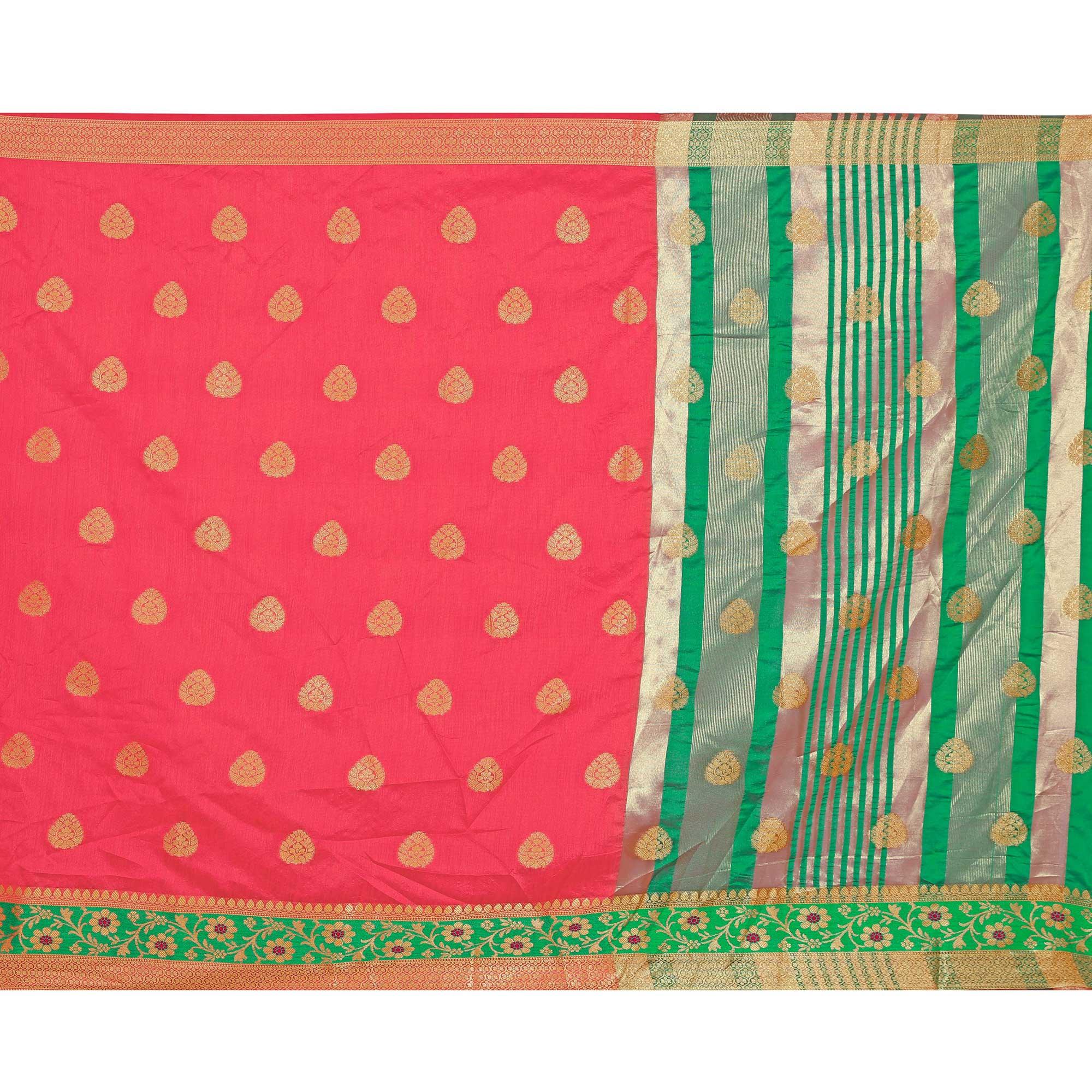 Graceful Pink Colored Festive Wear Woven Art Silk Saree - Peachmode