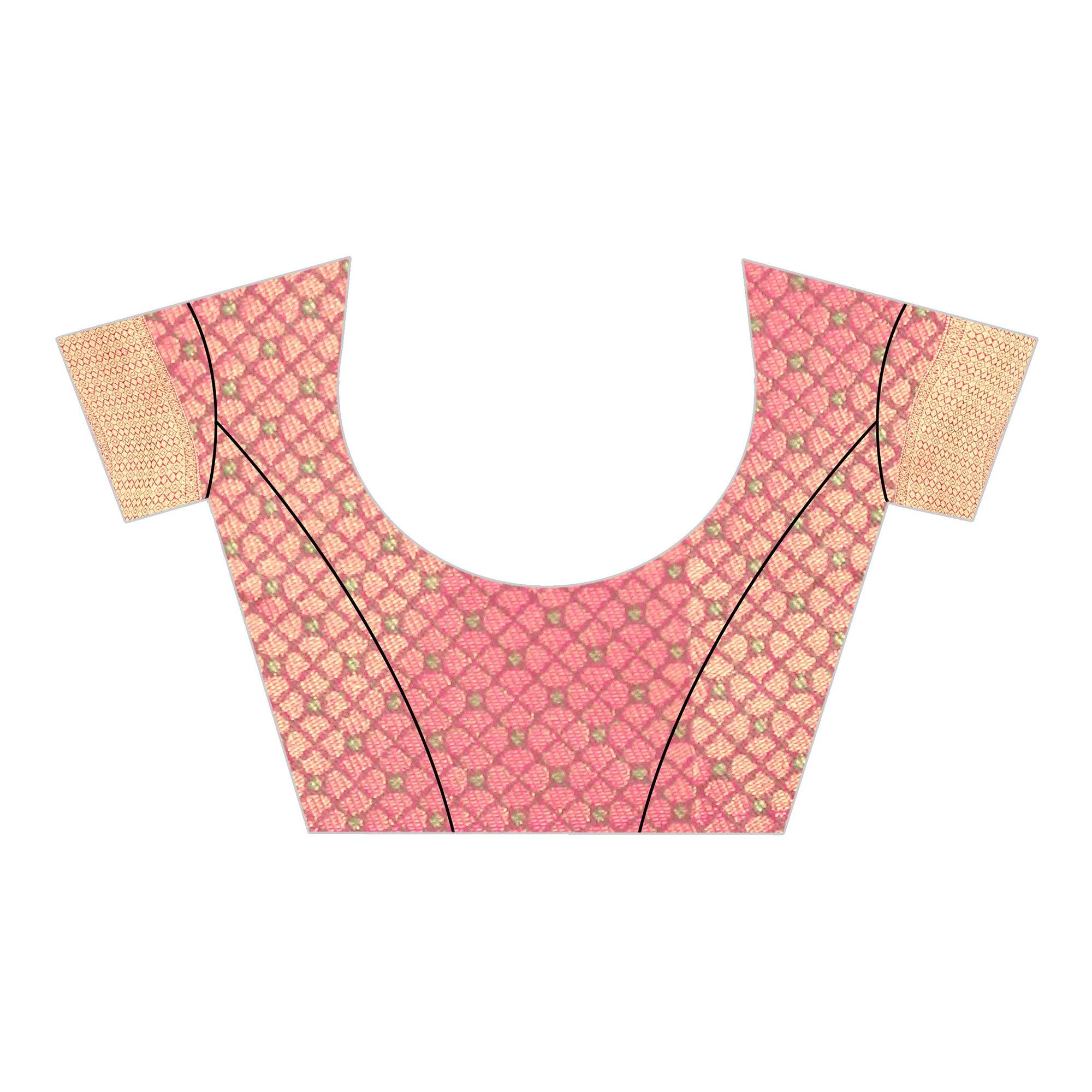 Graceful Pink Colored Festive Wear Woven Banarasi Silk Saree - Peachmode