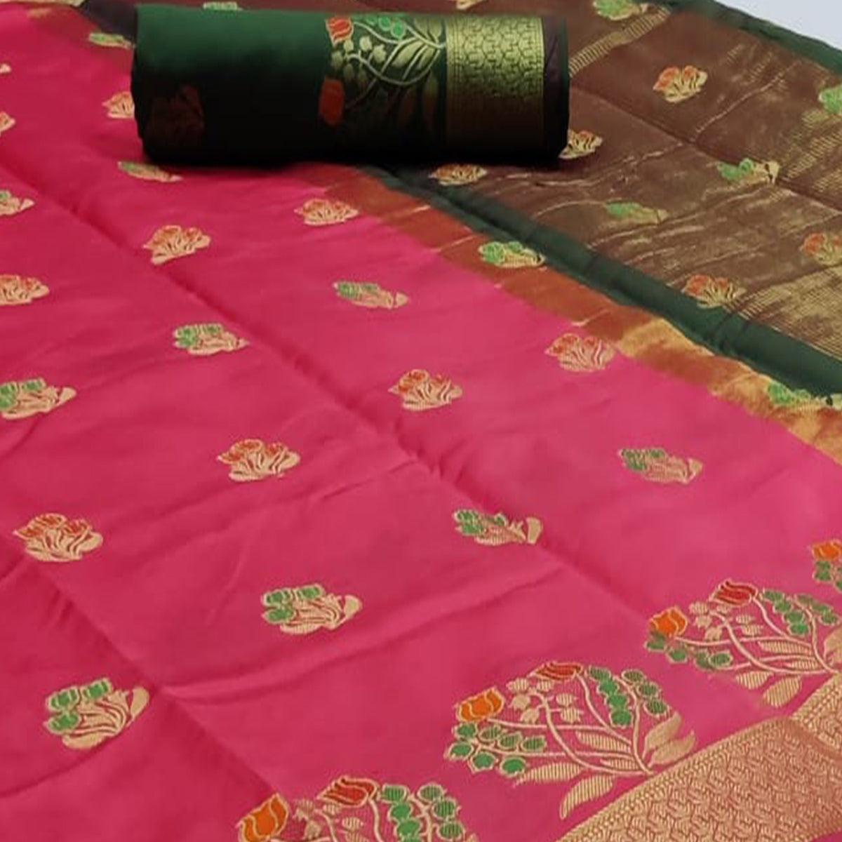 Graceful Pink Colored Festive Wear Woven Soft Silk Saree - Peachmode