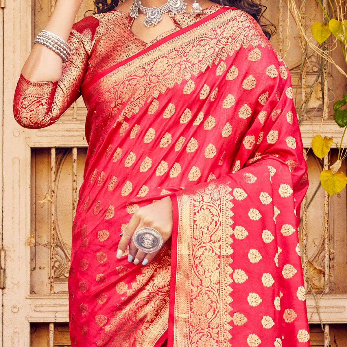 Graceful Pink Coloured Designer Partywear Weaving Silk Saree - Peachmode