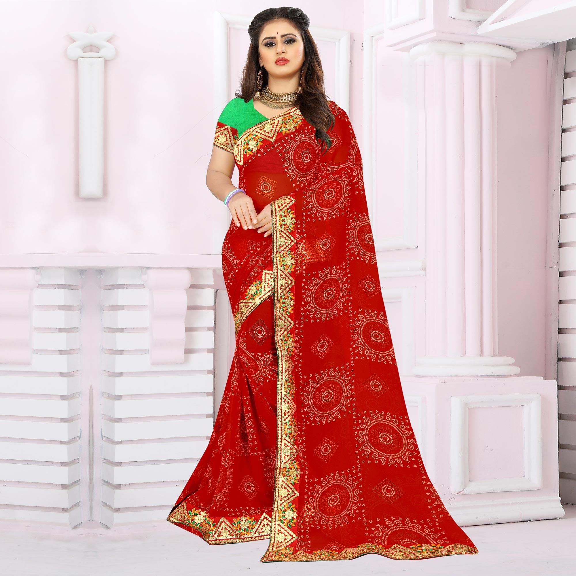 Graceful Red Coloured Casual Wear Printed Georgette Saree - Peachmode