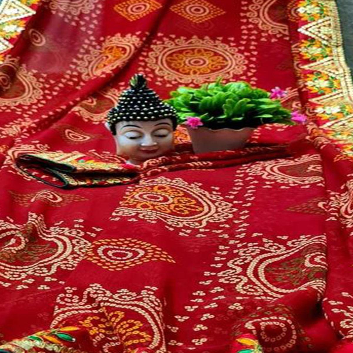 Graceful Red Coloured Casual Wear Printed Georgette Saree - Peachmode