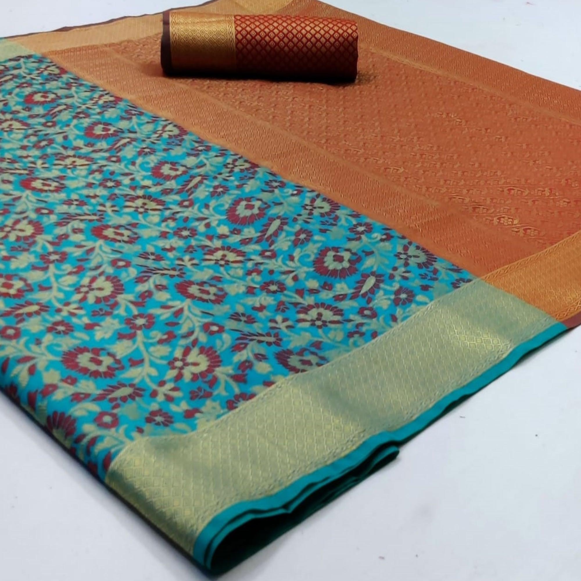 Graceful Sky Blue Colored Festive Wear Woven Patola Silk Saree - Peachmode