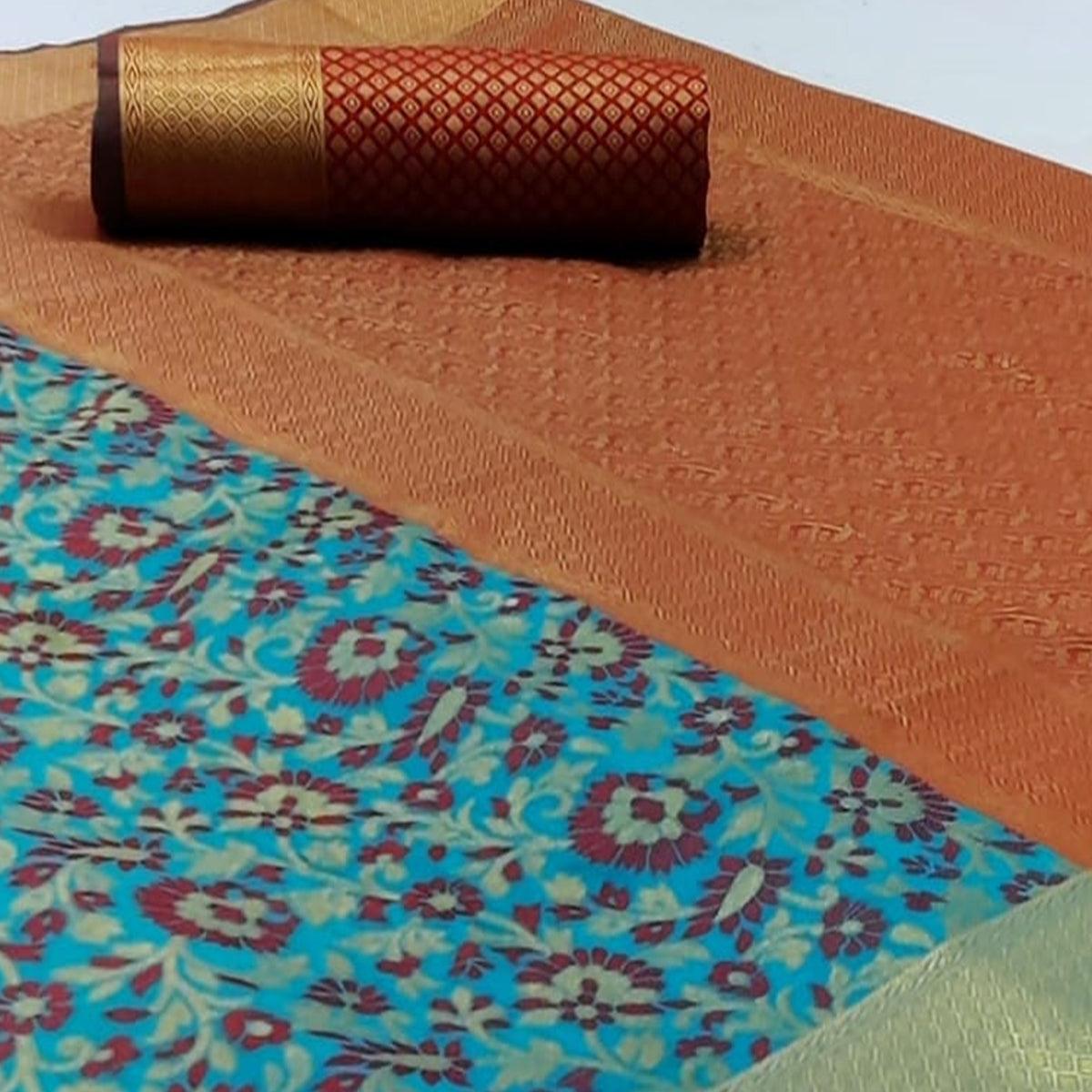 Graceful Sky Blue Colored Festive Wear Woven Patola Silk Saree - Peachmode