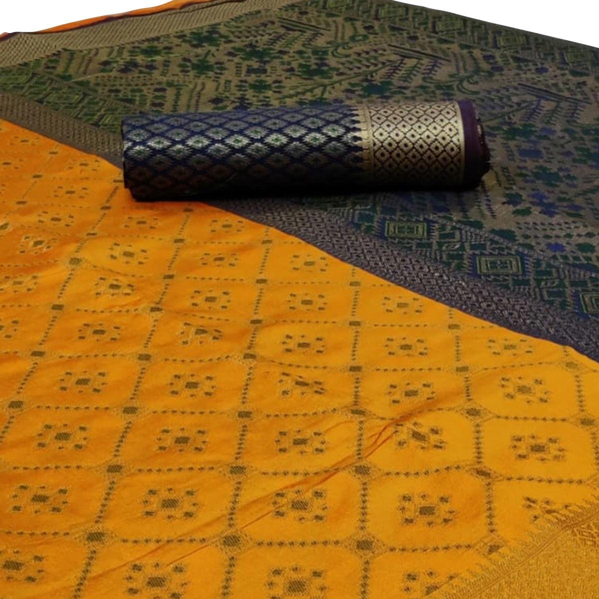 Graceful Yellow Colored Festive Wear Woven Silk Saree - Peachmode