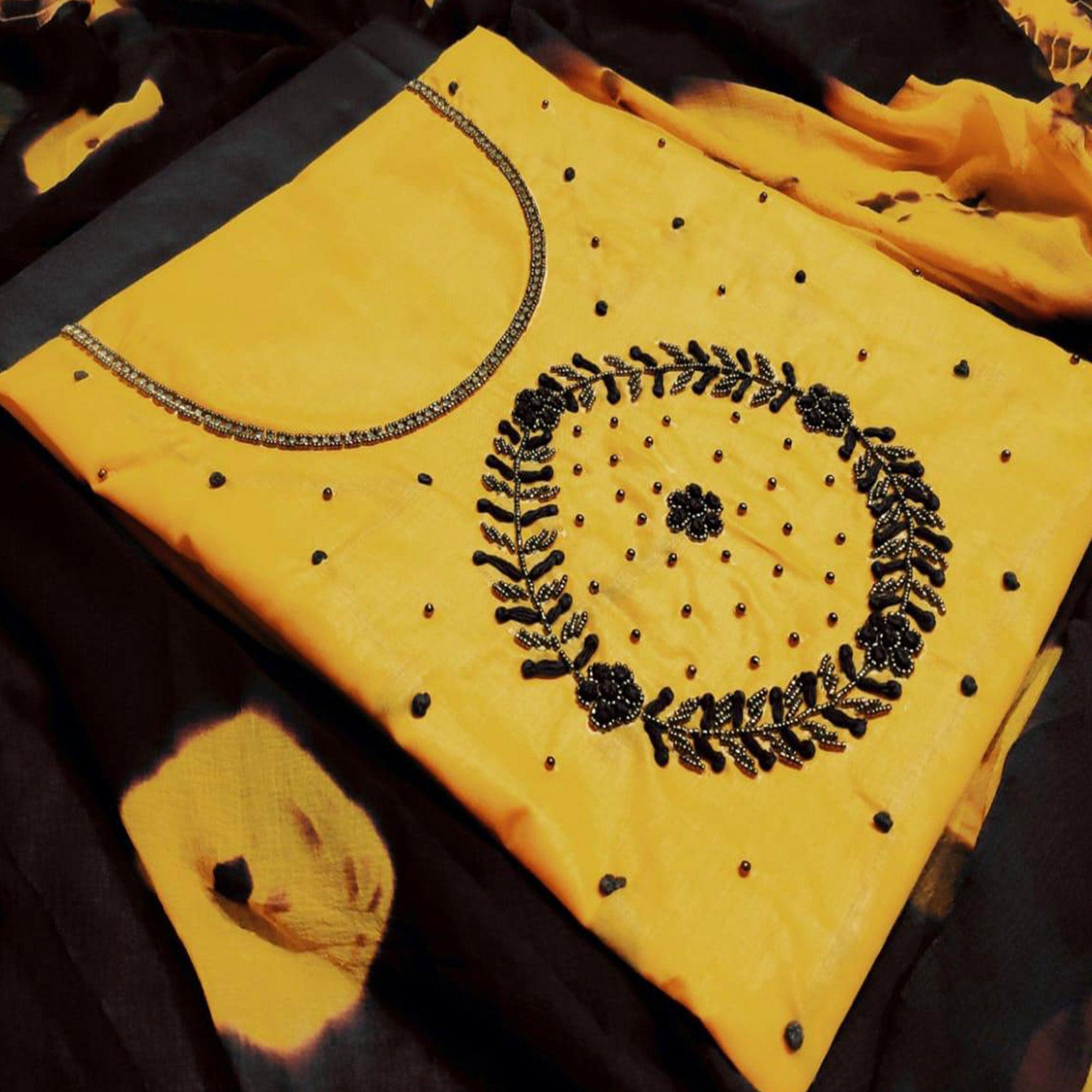 Graceful Yellow Colored Party Wear Embroidered Modal Dress Material - Peachmode