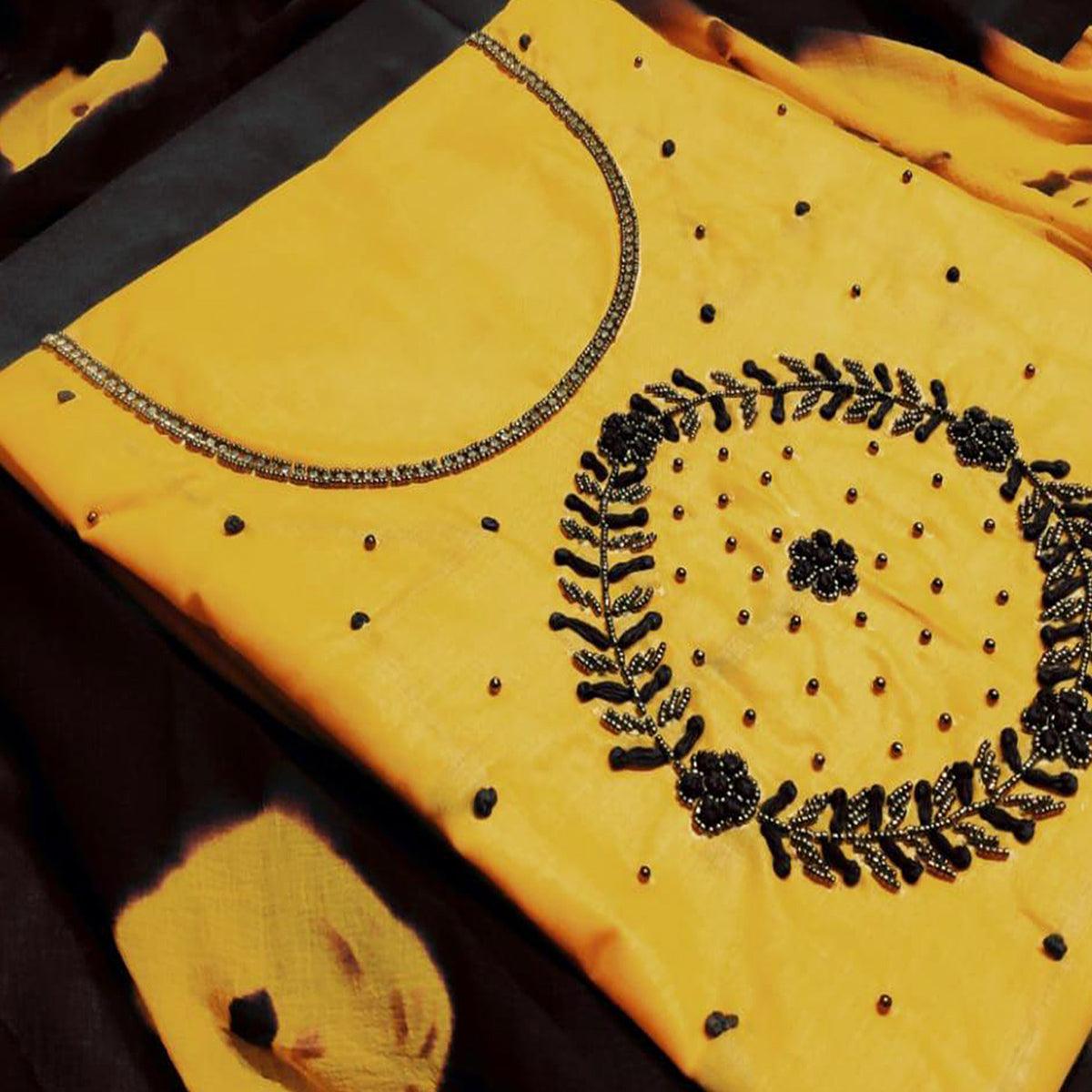 Graceful Yellow Colored Party Wear Embroidered Modal Dress Material - Peachmode