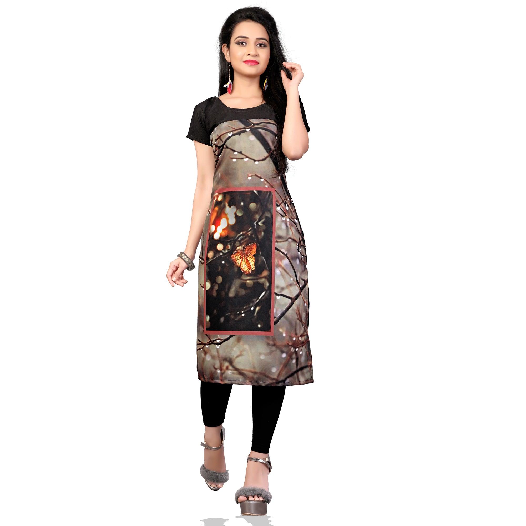 Gray Digital Printed Crepe Kurti - Peachmode