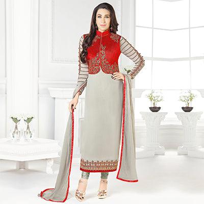 Gray Embroidered Georgette Salwar Suit - Peachmode
