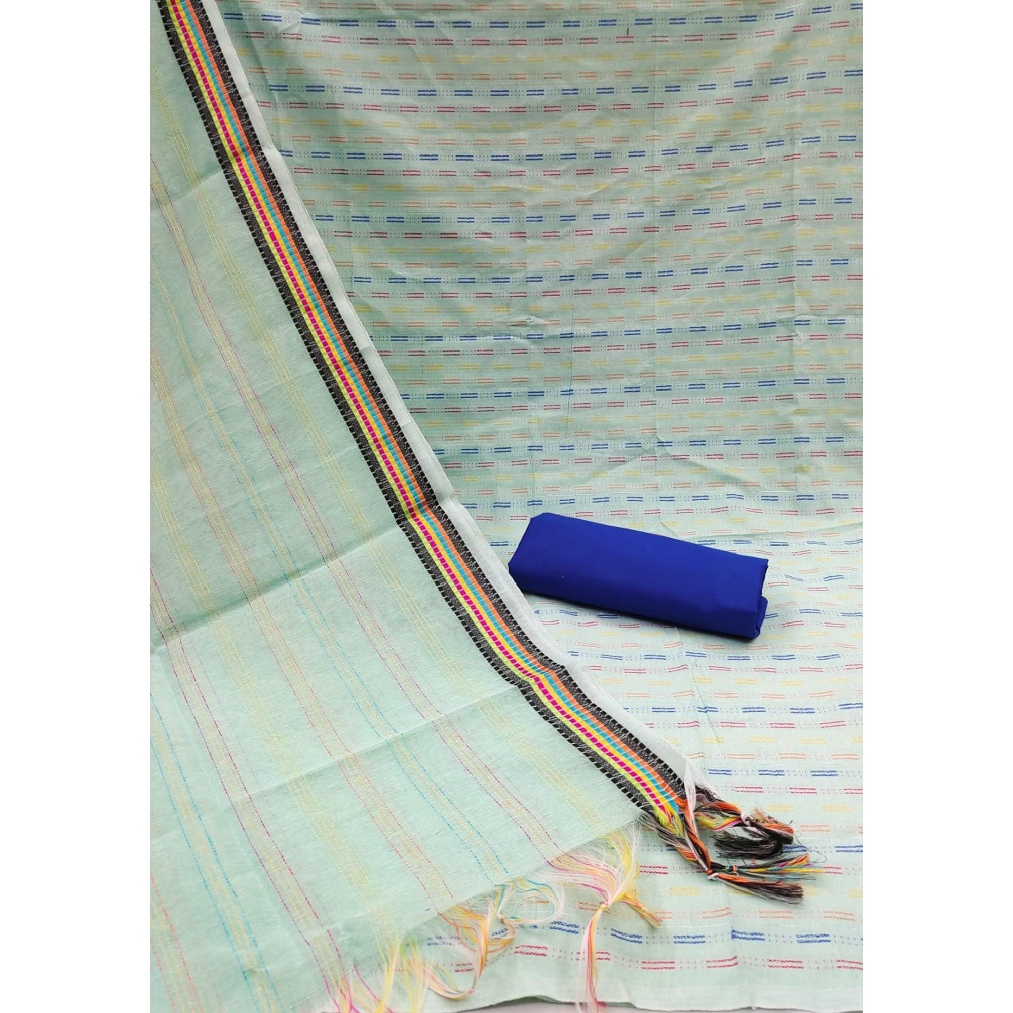 Green Butti Embroidered Poly Cotton Dress Material - Peachmode