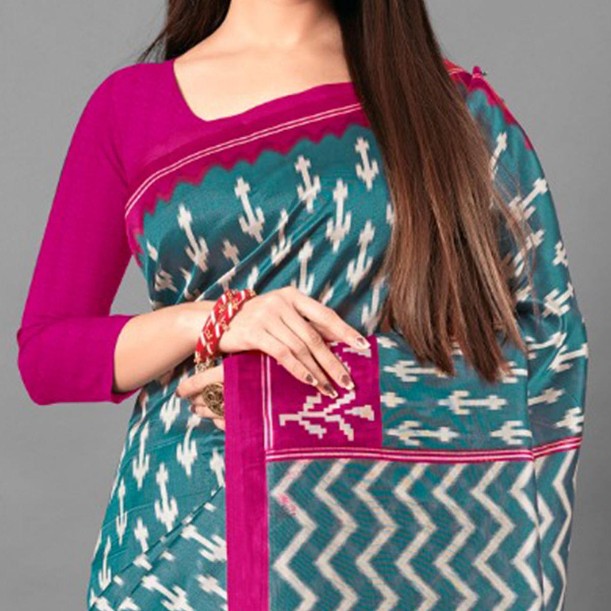 Green Casual Wear Abstract Art Silk Saree - Peachmode